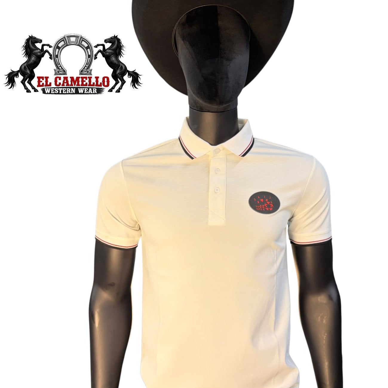 Lamasini Men’s White Polo Shirt LAM28239 Short Sleeve with Red & Black Trim Classic Fit