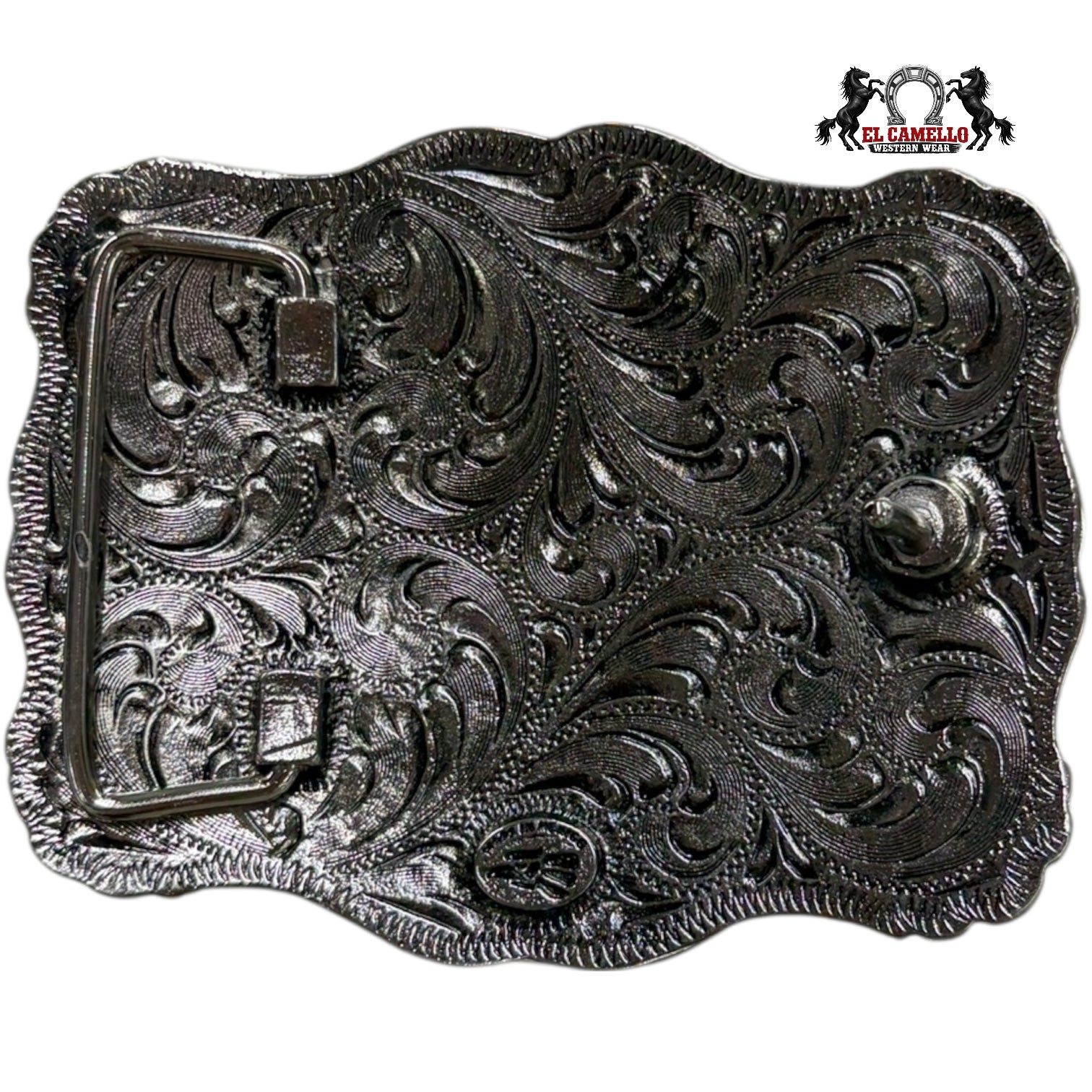 Western Rodeo Belt Buckle – Silver & Gold Bull Rider Design with Floral Accents