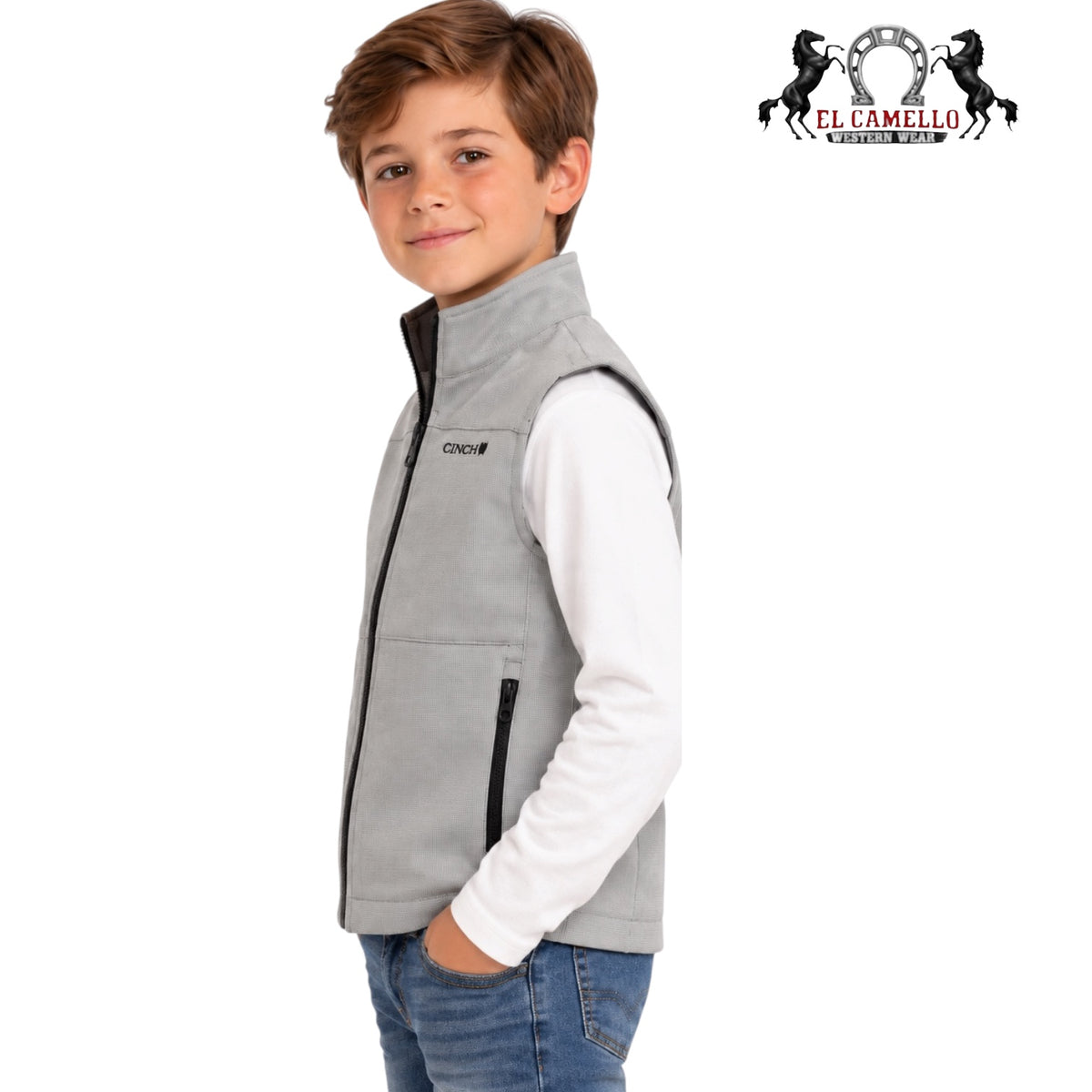 CINCH Boys’ Light Gray Softshell Western Vest