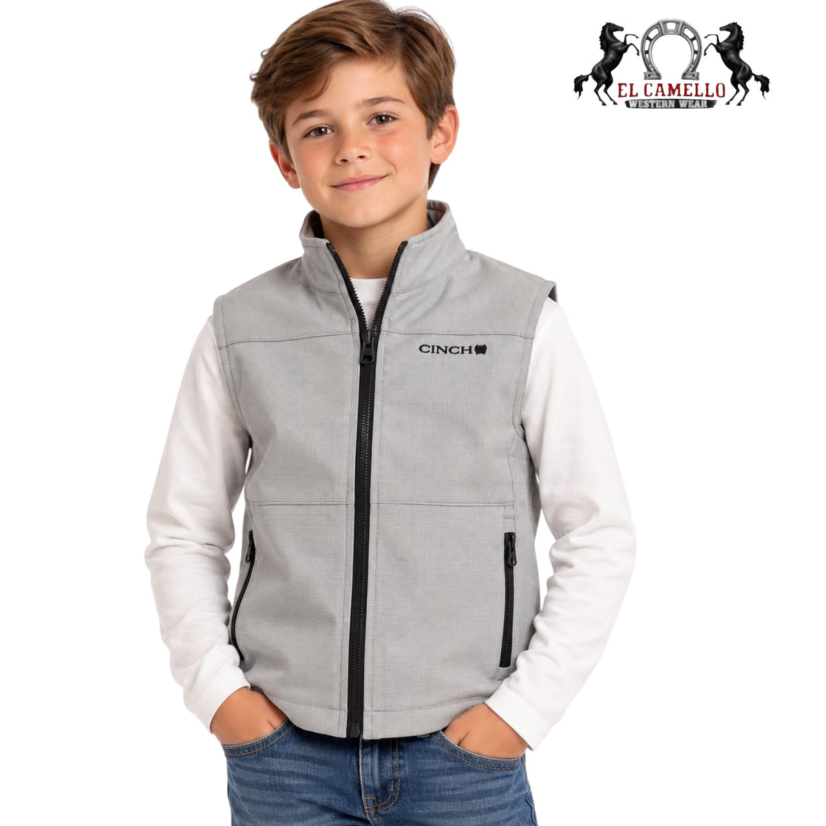 CINCH Boys’ Light Gray Softshell Western Vest