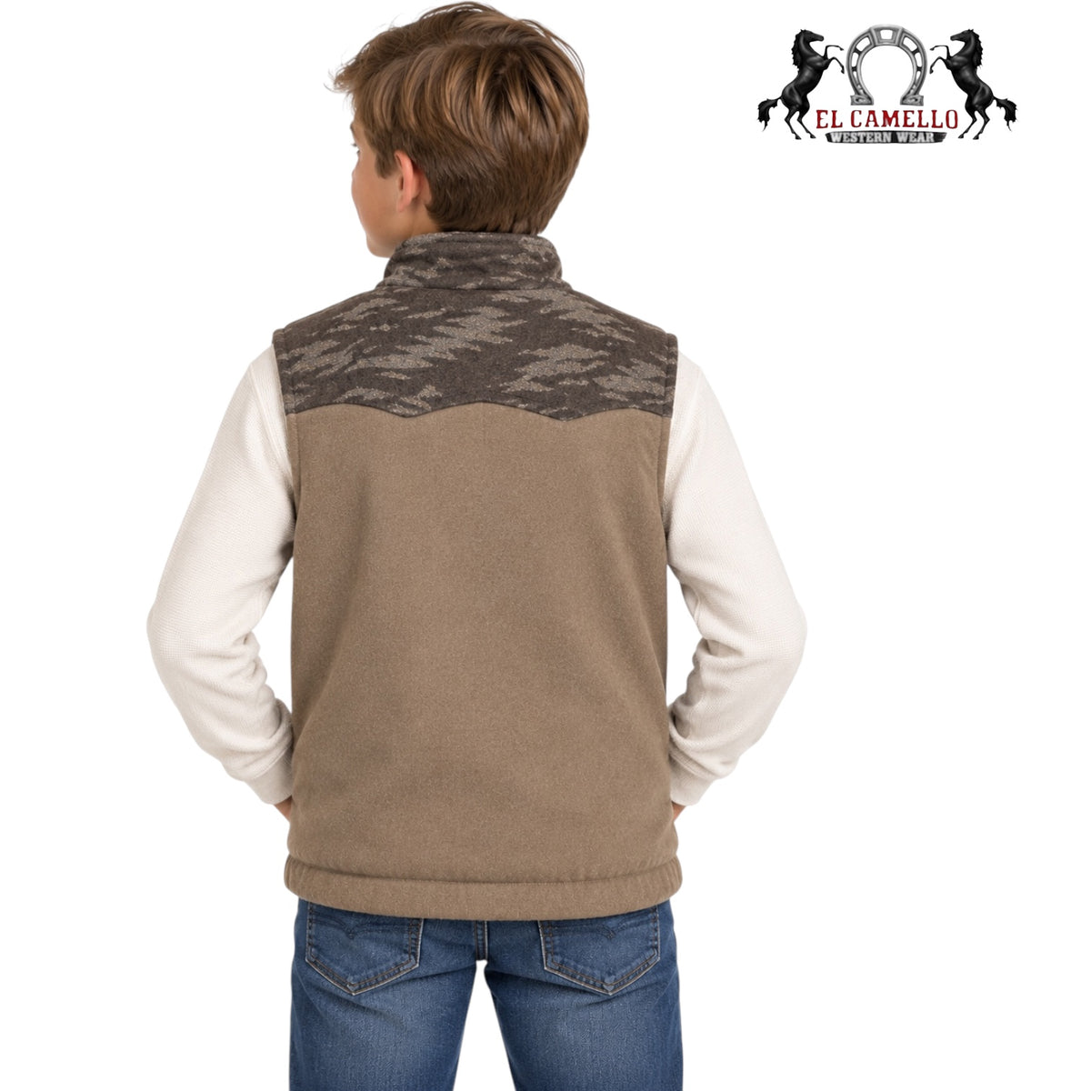 CINCH Boys’ Brown Camo Yoke Western Fleece Vest