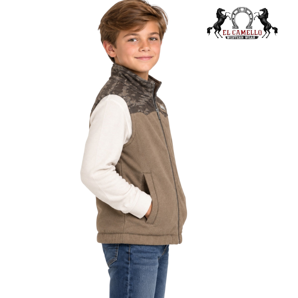 CINCH Boys’ Brown Camo Yoke Western Fleece Vest