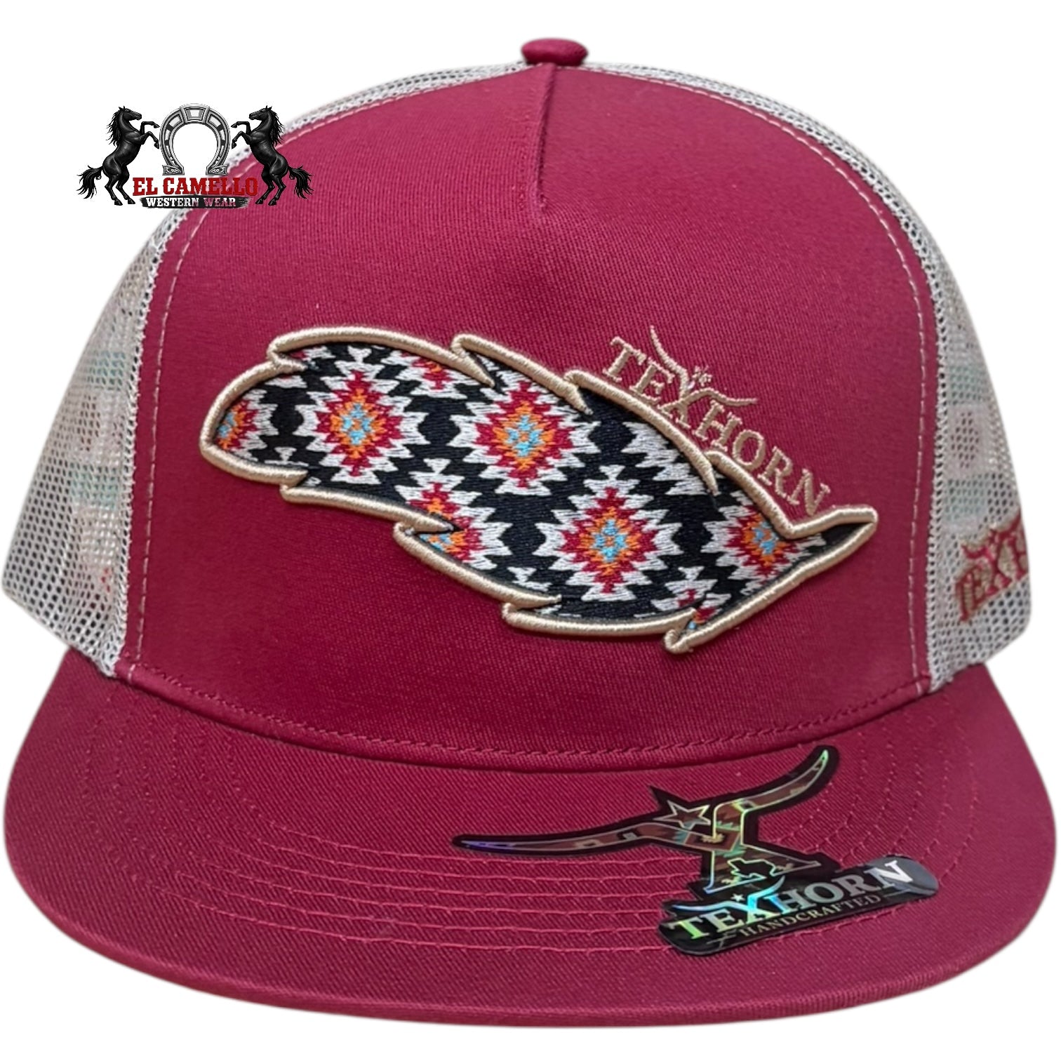 Texhorn Red Feather Aztec Patch Mesh Back Snapback Cap