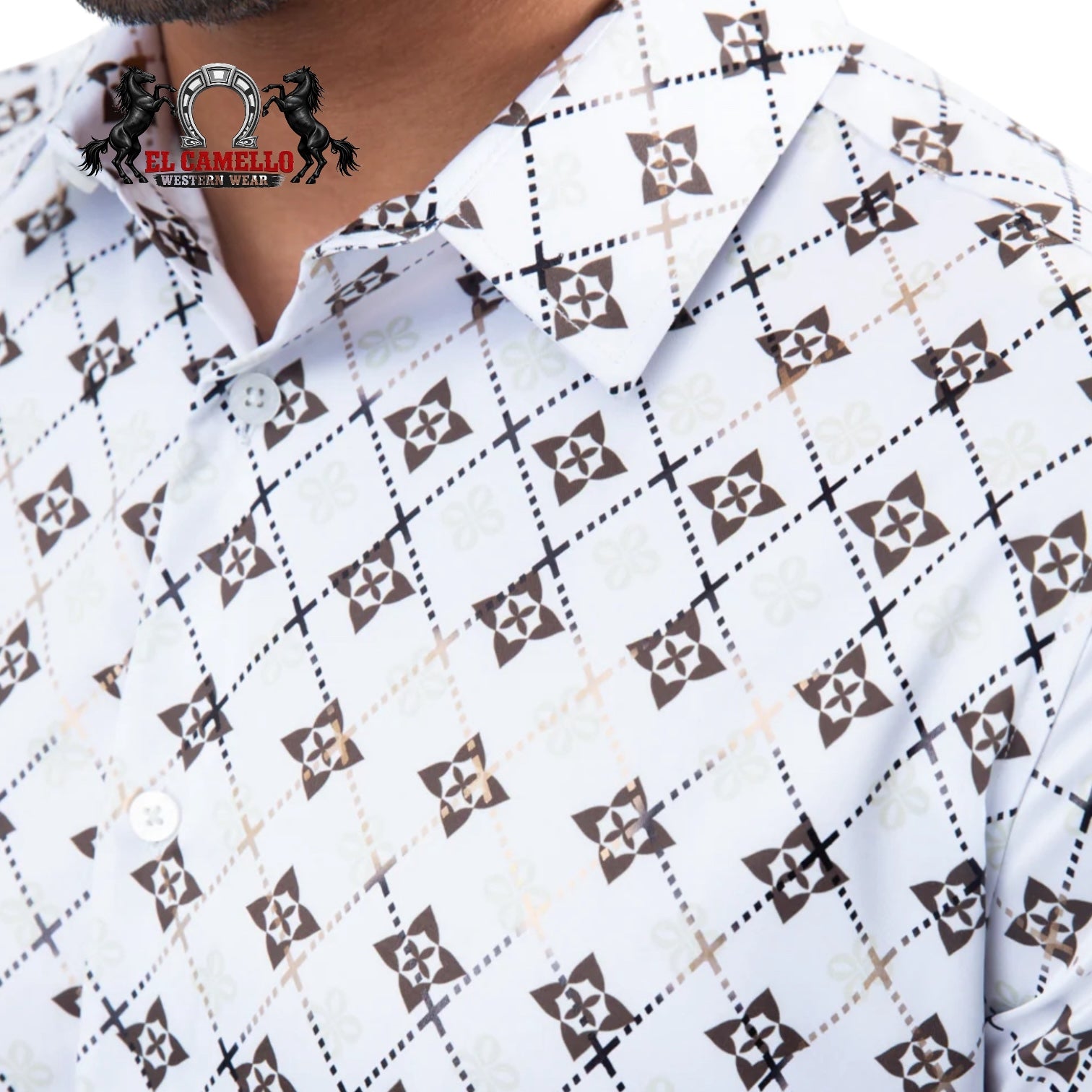 Platini Men’s White & Brown Geometric Pattern Long Sleeve Dress Shirt
FPL11491