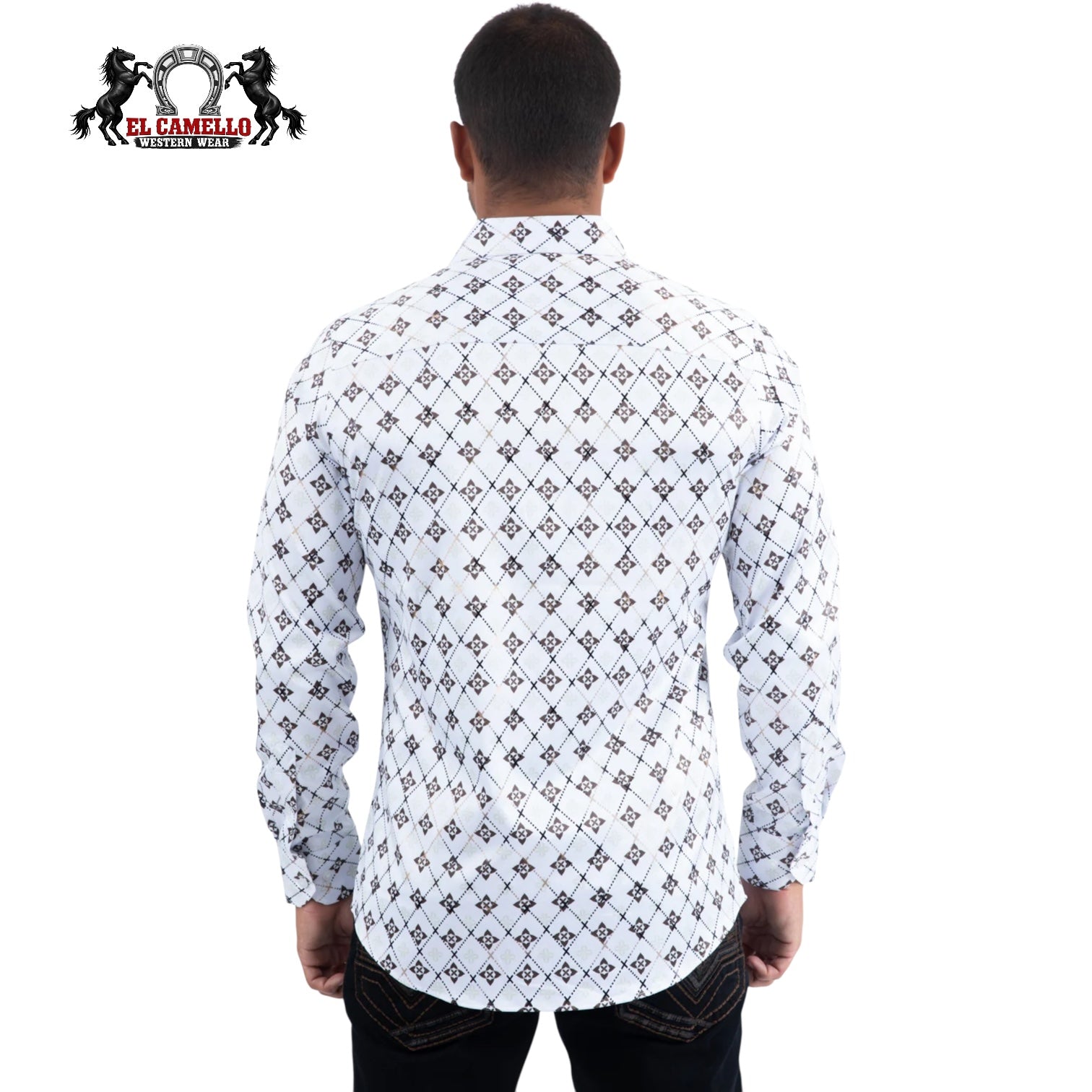 Platini Men’s White & Brown Geometric Pattern Long Sleeve Dress Shirt
FPL11491