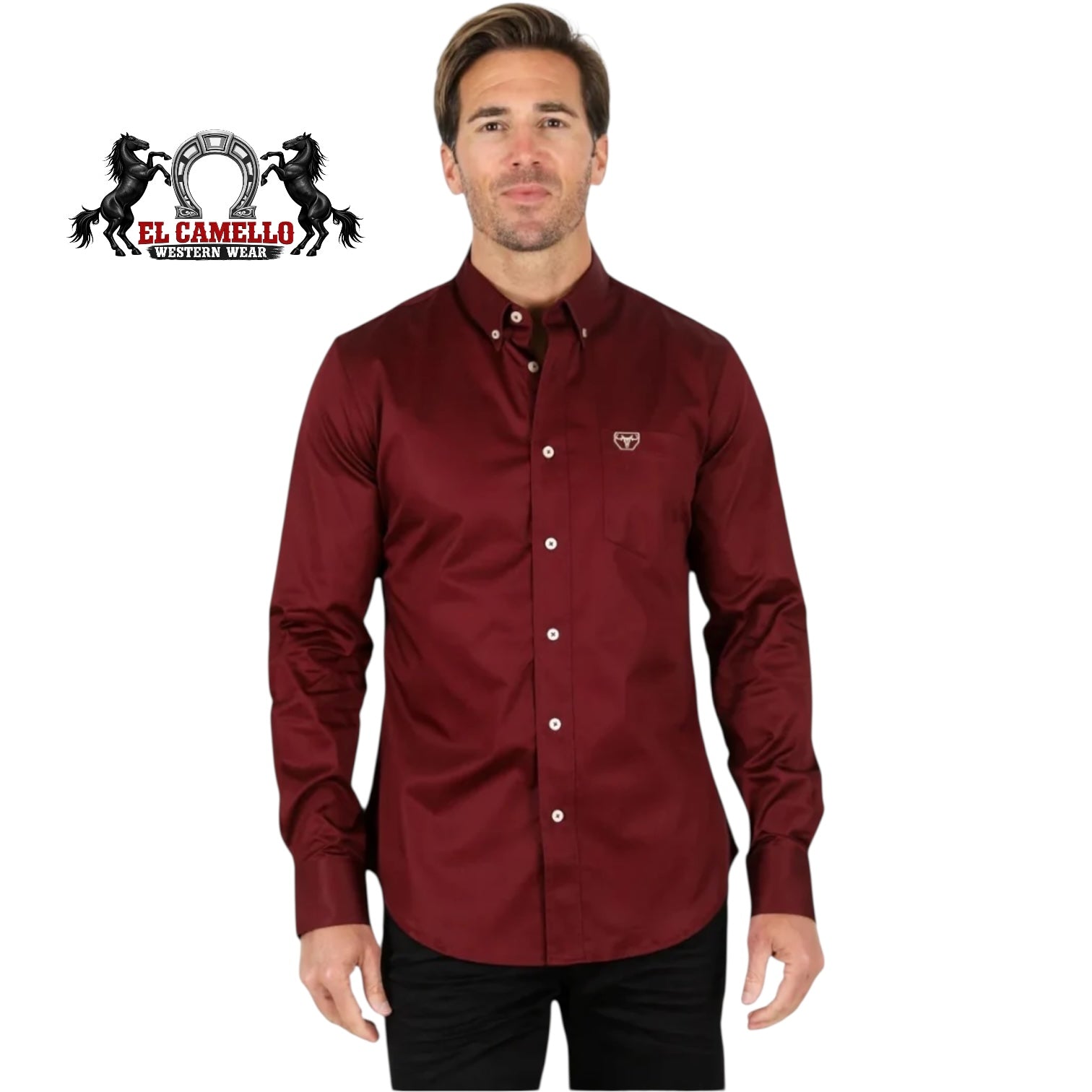 Platini Men’s Solid Burgundy Short Sleeve Button-Down Shirt
CTL9260