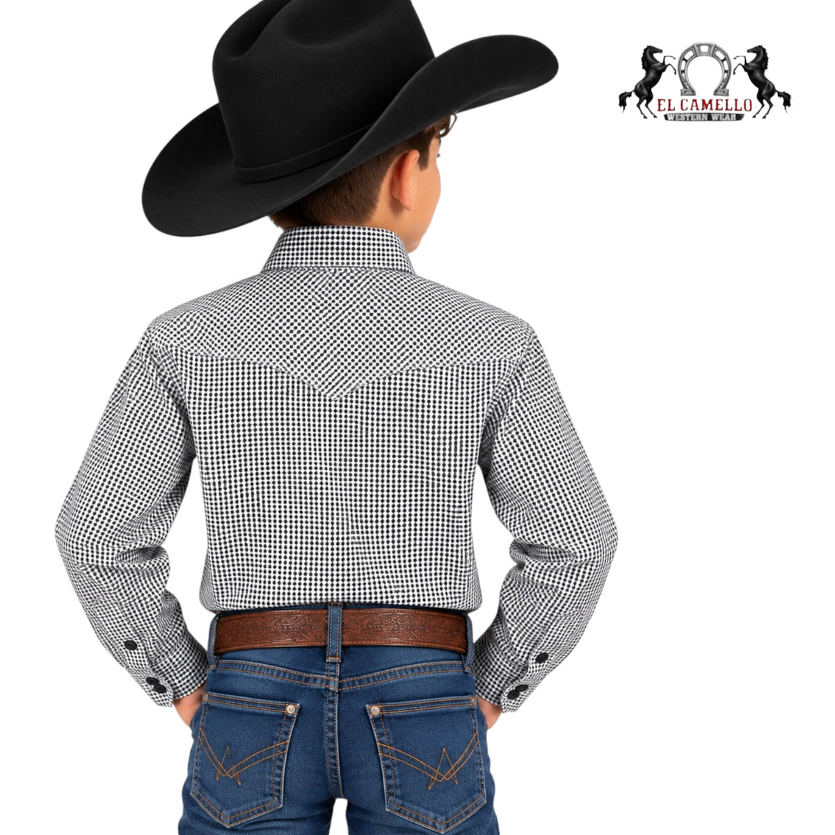 CINCH Boys’ Black &amp; White Checkered Long Sleeve Western Shirt