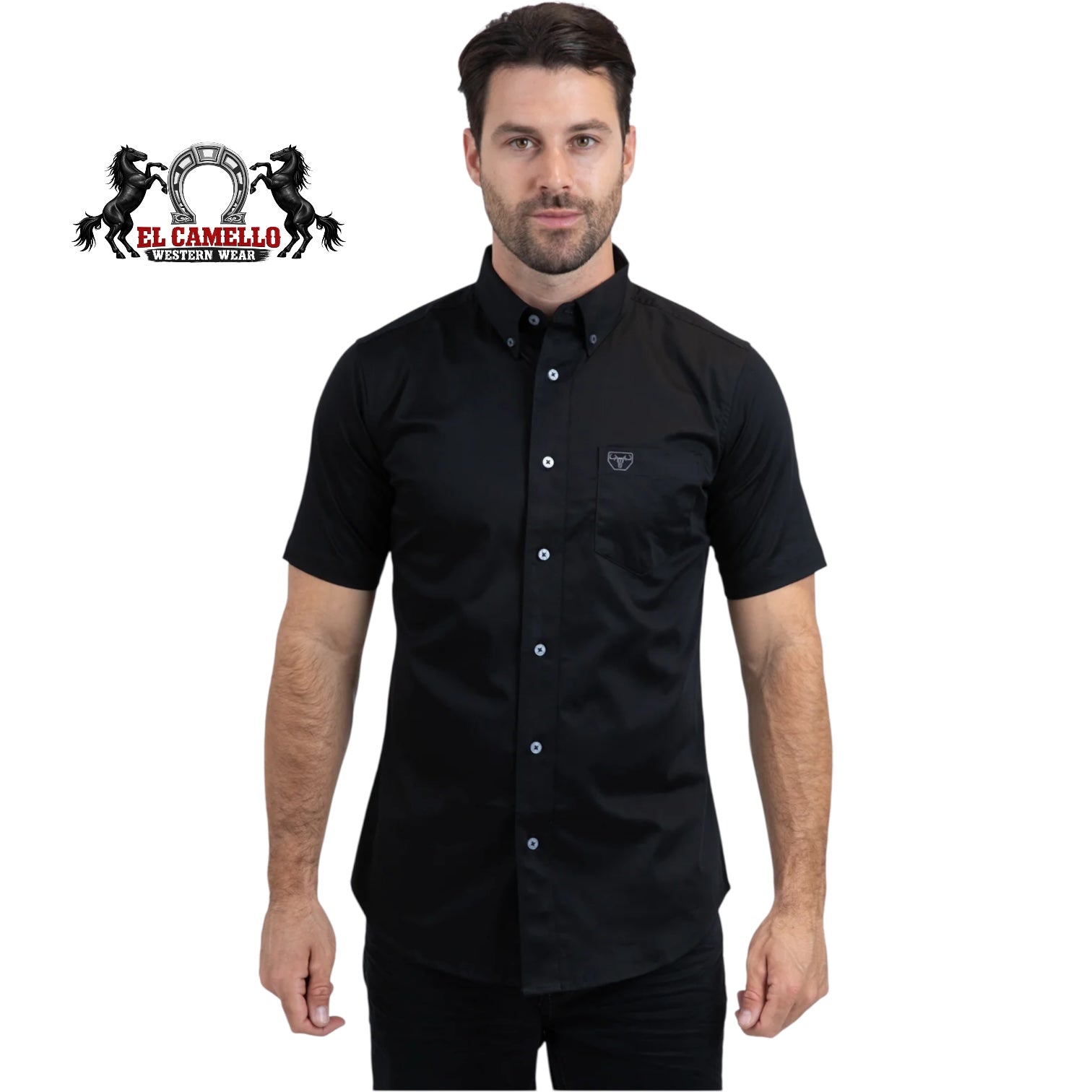 Platini Men’s Solid Black Short Sleeve Button-Down Shirt CTS9258