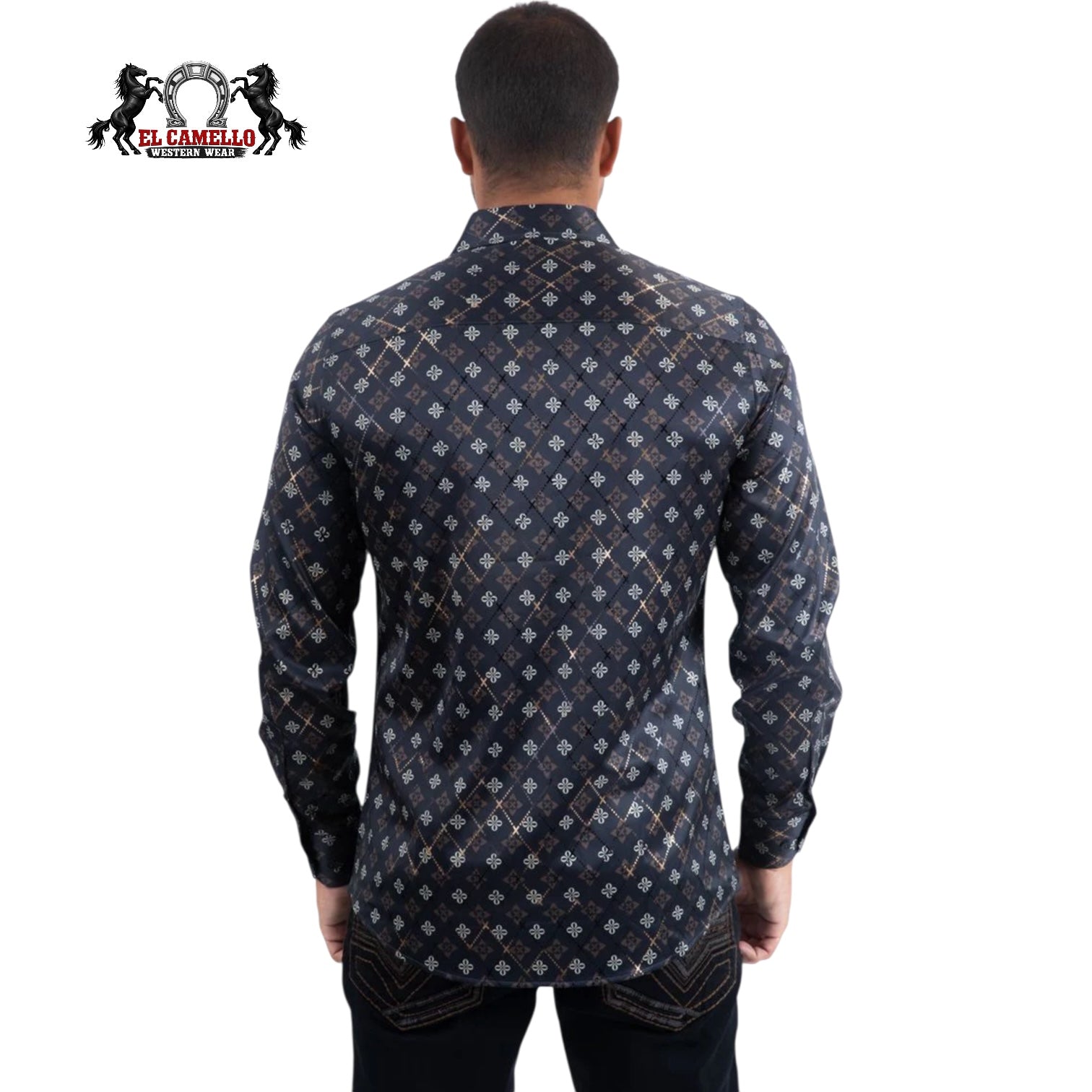 Mens Modern Fit Stretch Foil Fashion Shirt- Black FPL11490