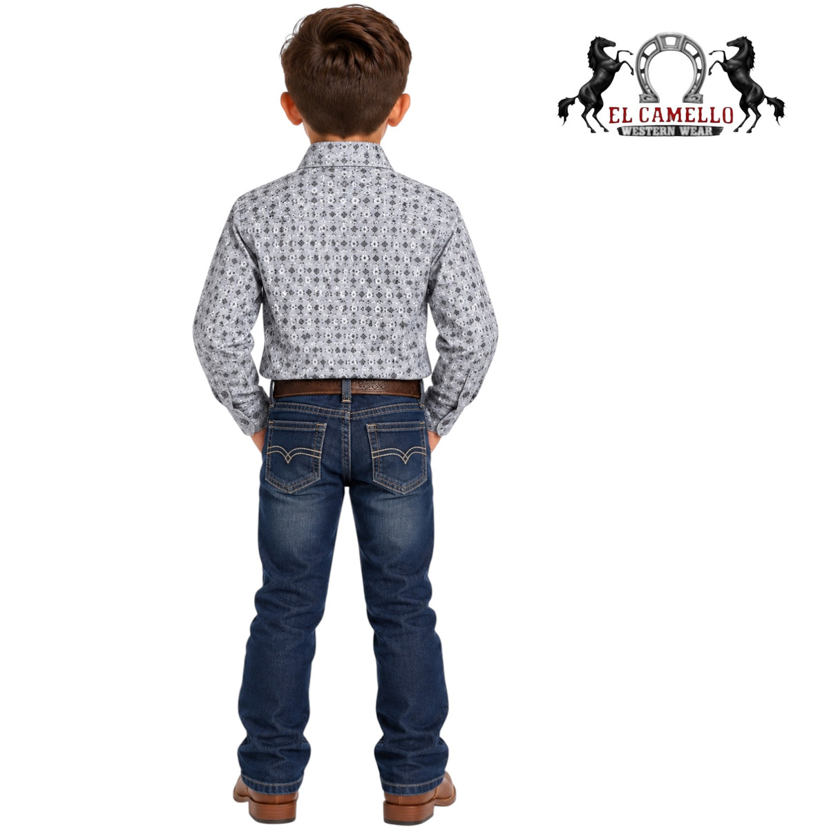 Montero Boys’ Gray Geometric Print Long Sleeve Western Shirt