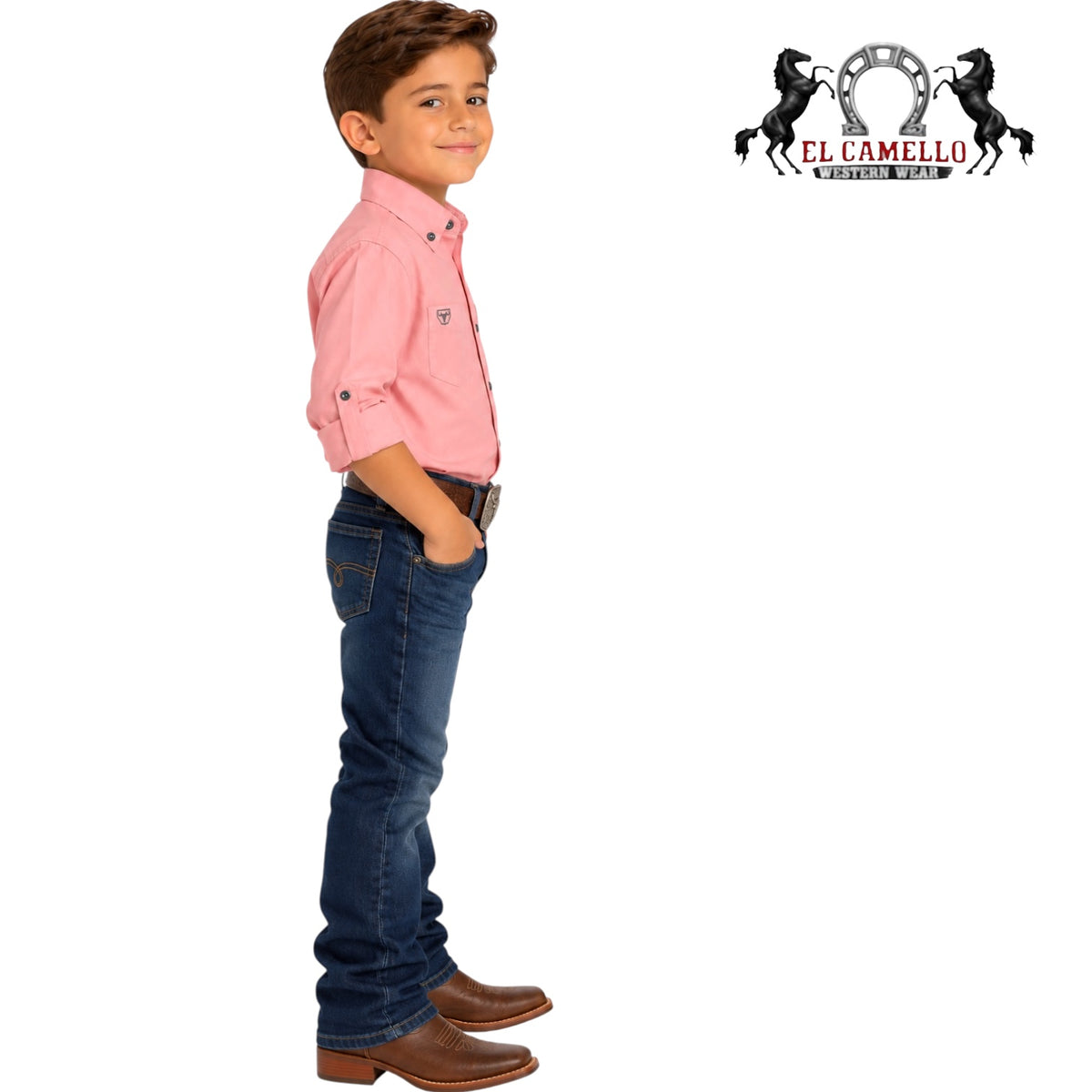 Platini Boys’ Pink Long Sleeve Western Button-Up Shirt