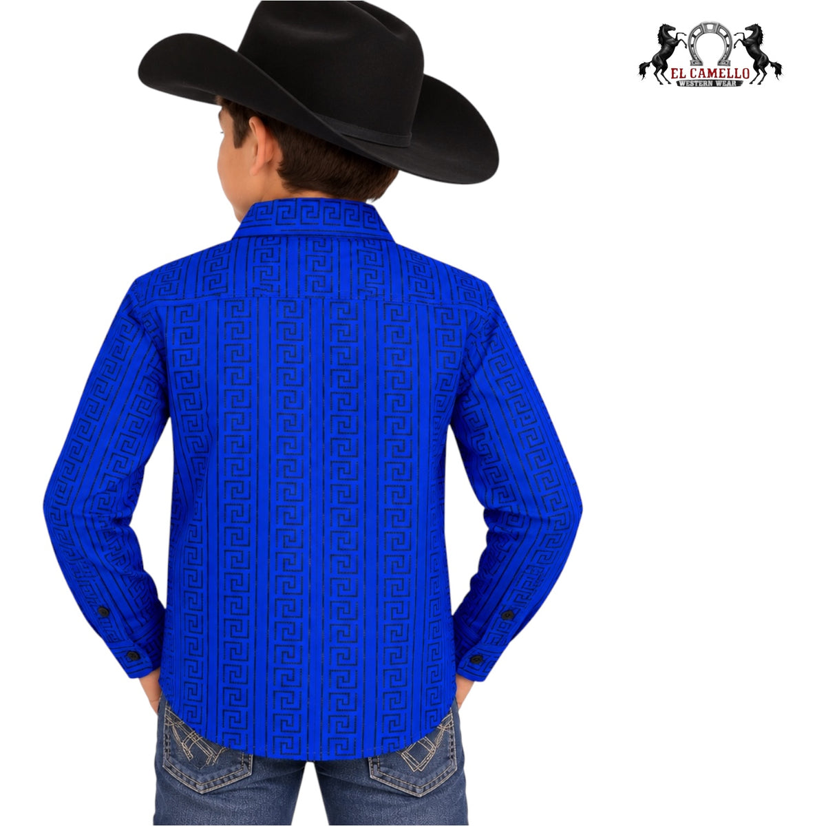 CHUXX Boys’ Royal Blue Geometric Print Long Sleeve Western Shirt