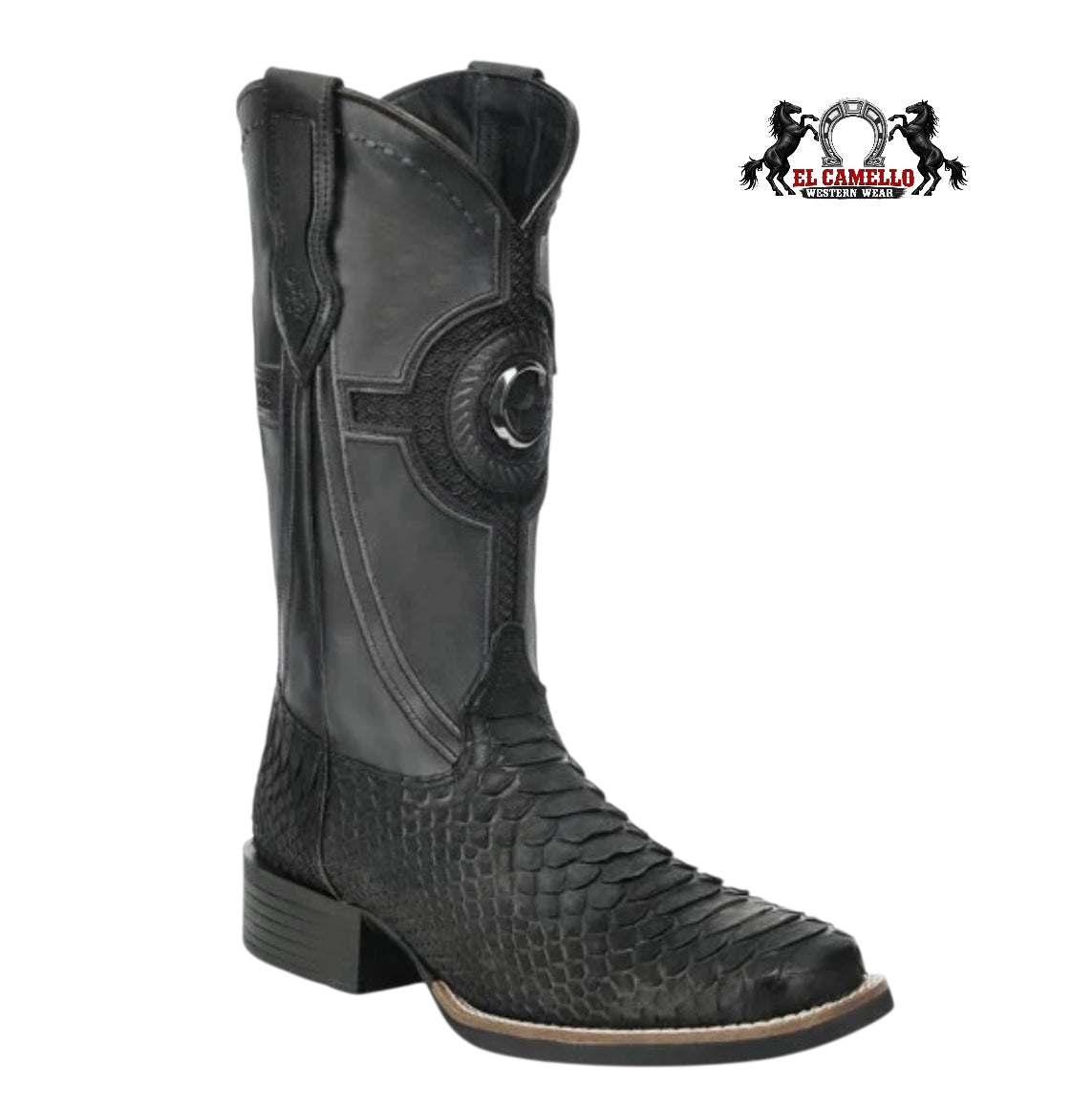 Men’s Black Exotic Print Square Toe Western Boots CC288