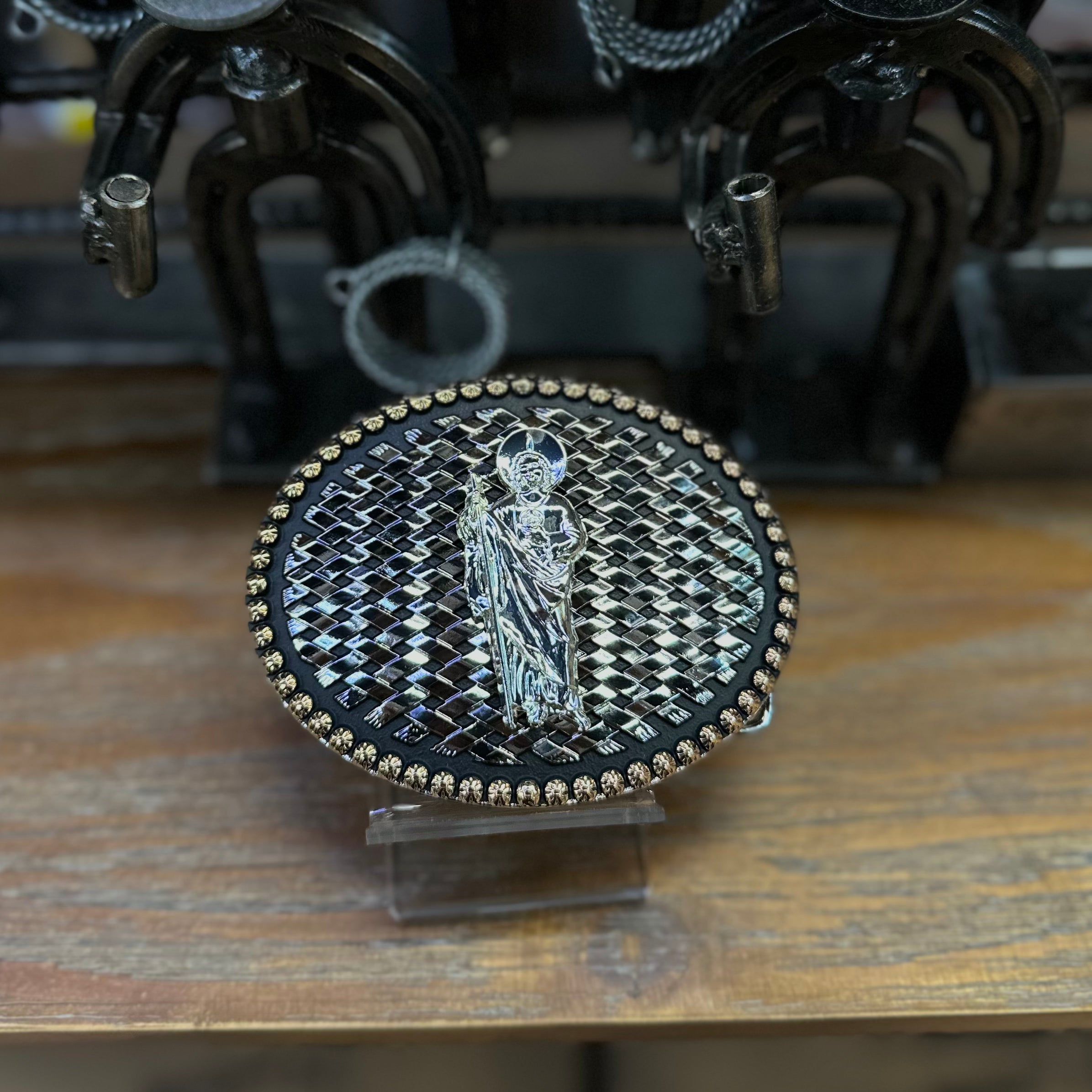 SILVER WOVEN/BLACK UNDERLAY SAN JUDAS BUCKLE