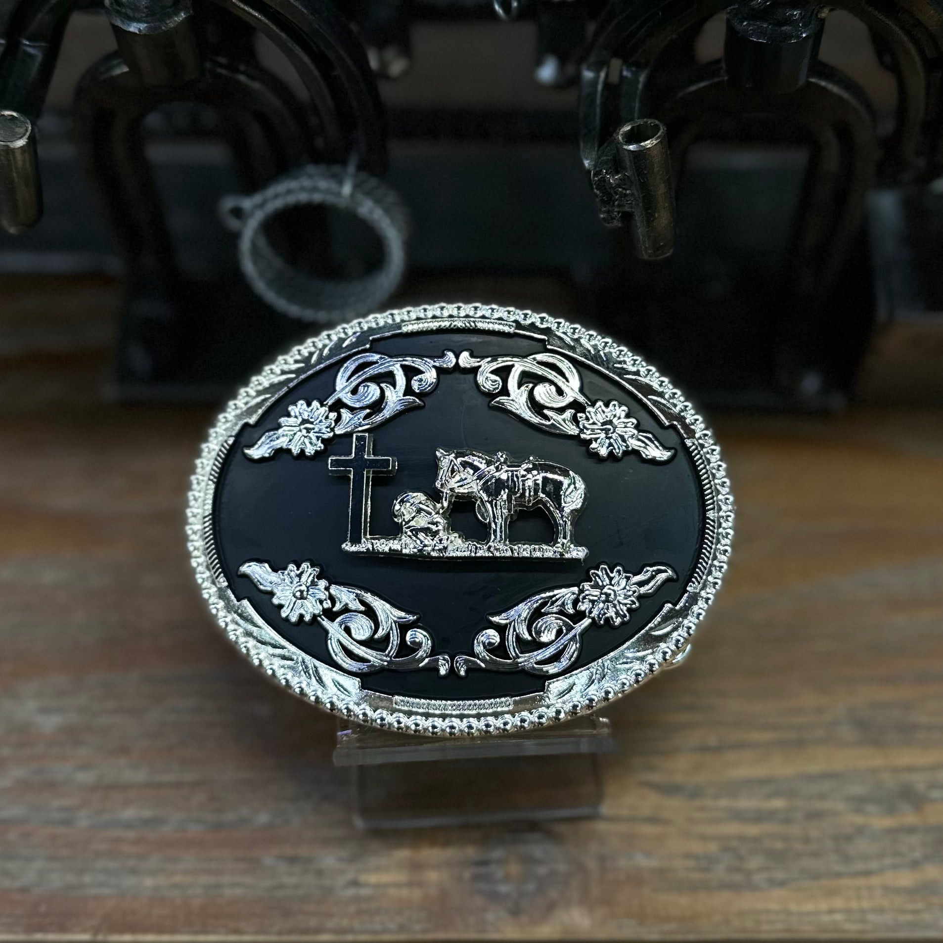 Silver/Matte Black Underlay Cowboy Prayer Buckle