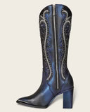 Cuadra Black Blued Studs & Embroidery Tall Boots CU727