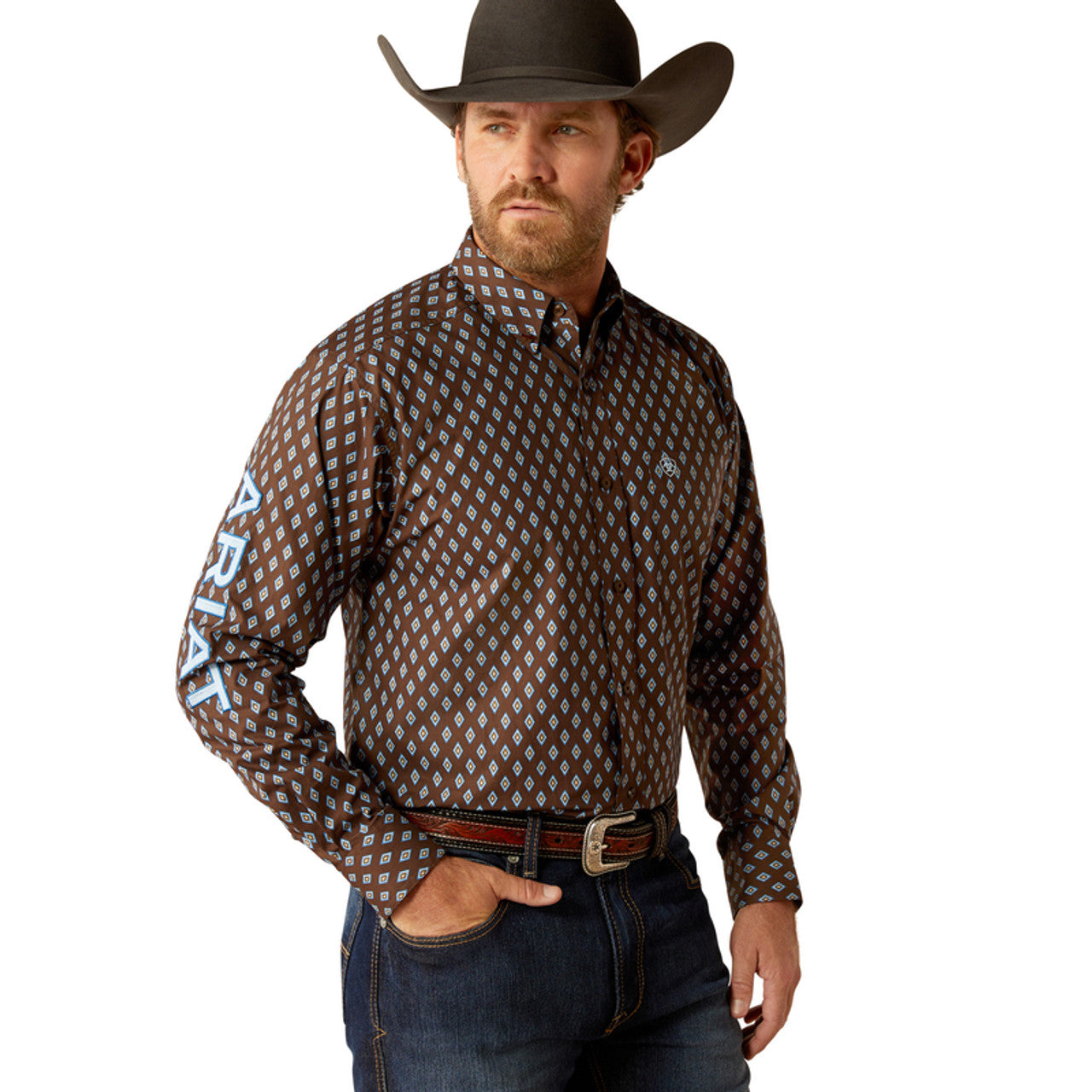 MEN'S ARIAT - TEAM OAK CLASSIC FIT - BROWN/LIGHT BLUE