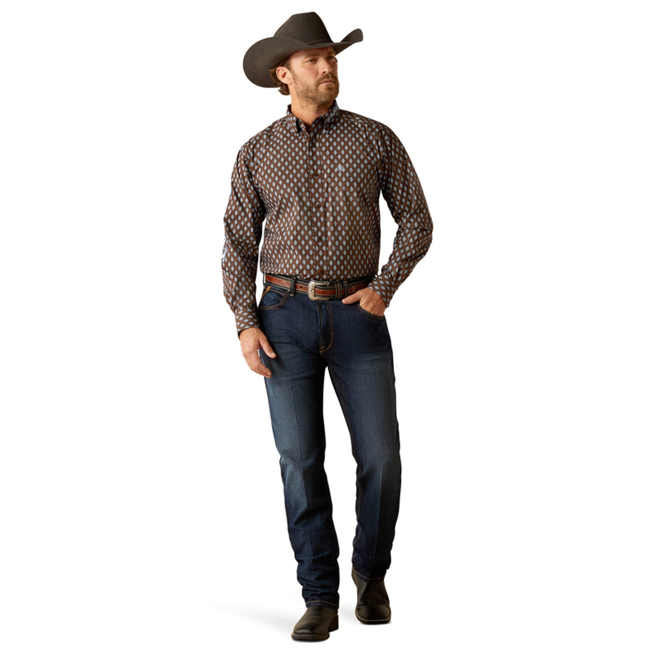 MEN'S ARIAT - TEAM OAK CLASSIC FIT - BROWN/LIGHT BLUE