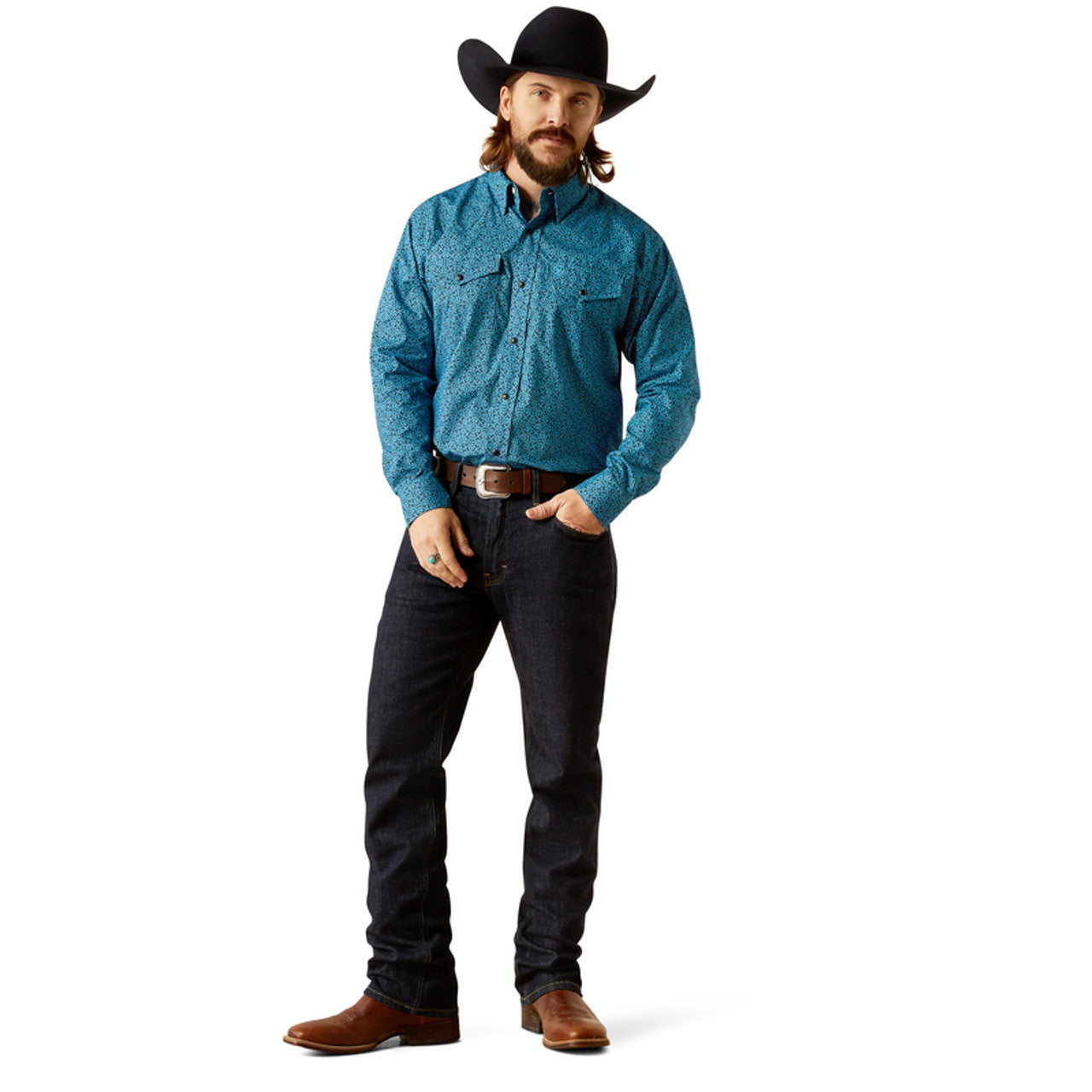 MEN'S ARIAT - WOODROW SNAP SHIRT - BLUE