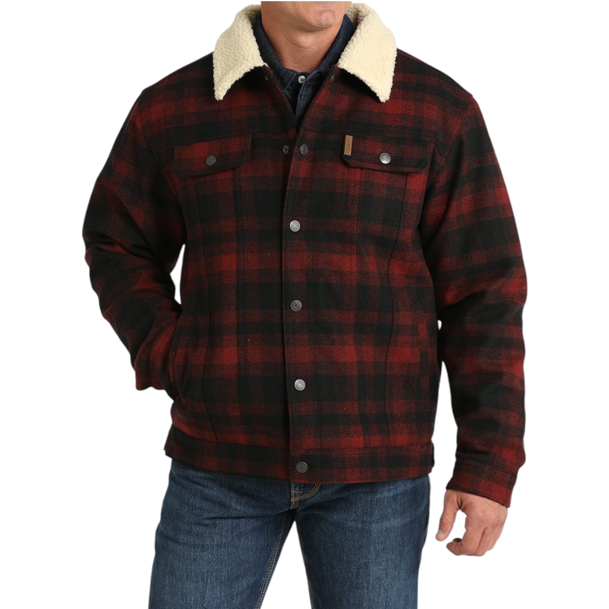 MEN'S CINCH - SHERPA LINED TRUCKER JACKET - RED/BLACK