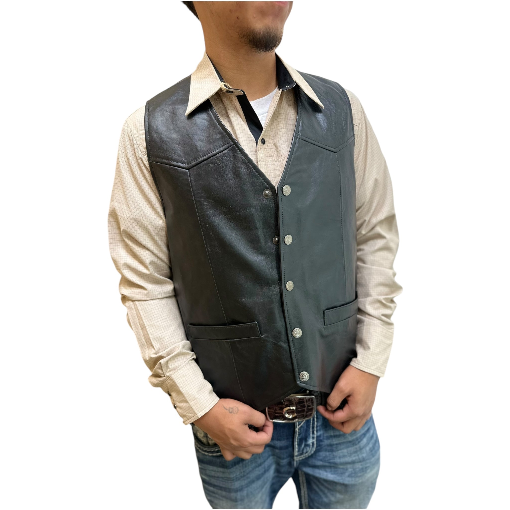 MEN'S LAMB LEATHER VEST - BLACK