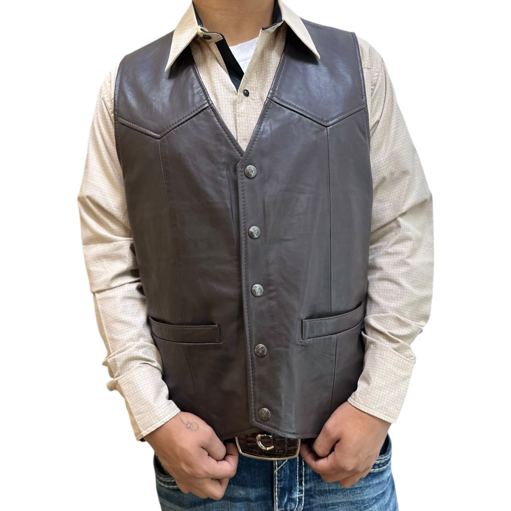 MEN'S LAMBN LEATHER VEST - CHOCOLATE