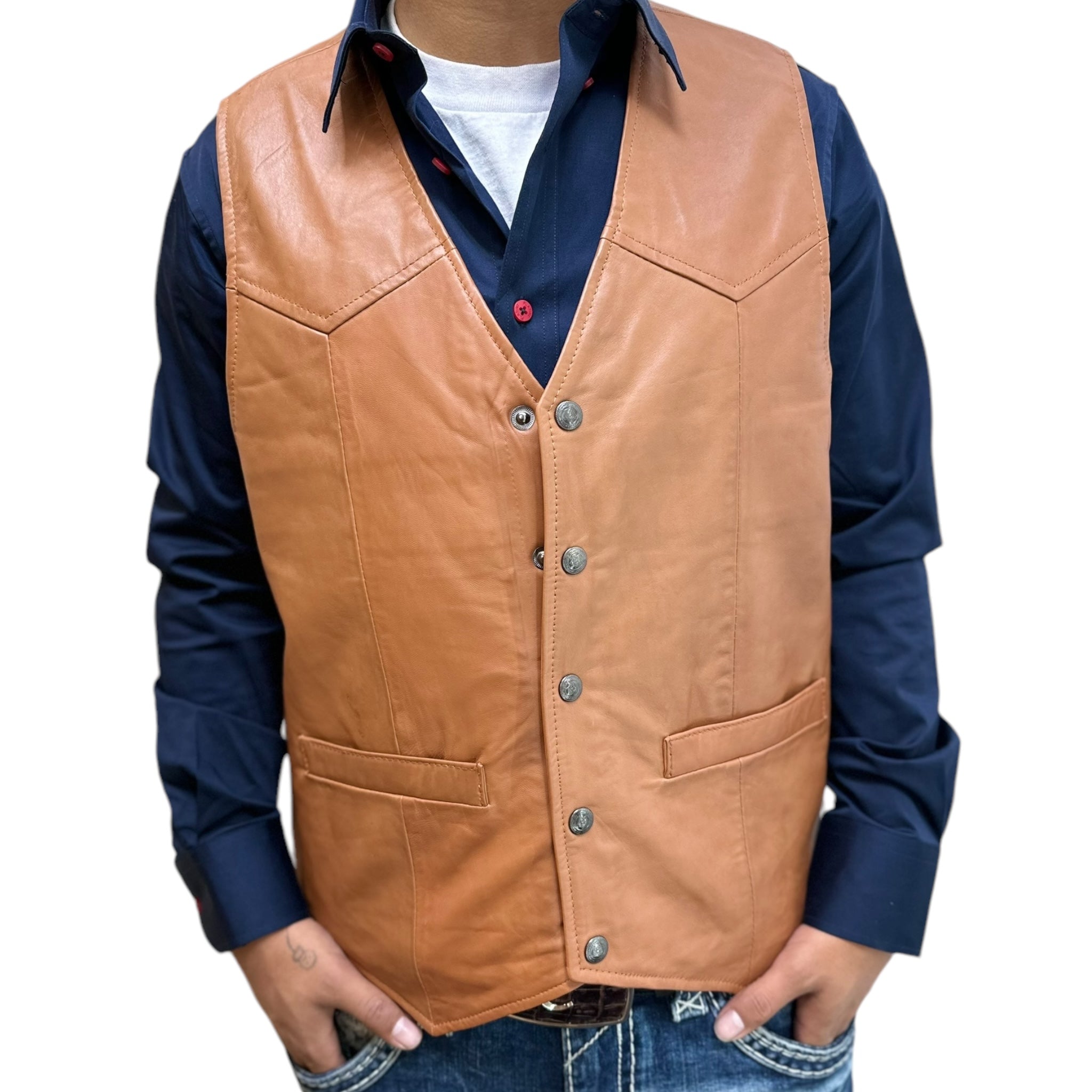 MEN'S LAMB LEATHER VEST - COGNAC