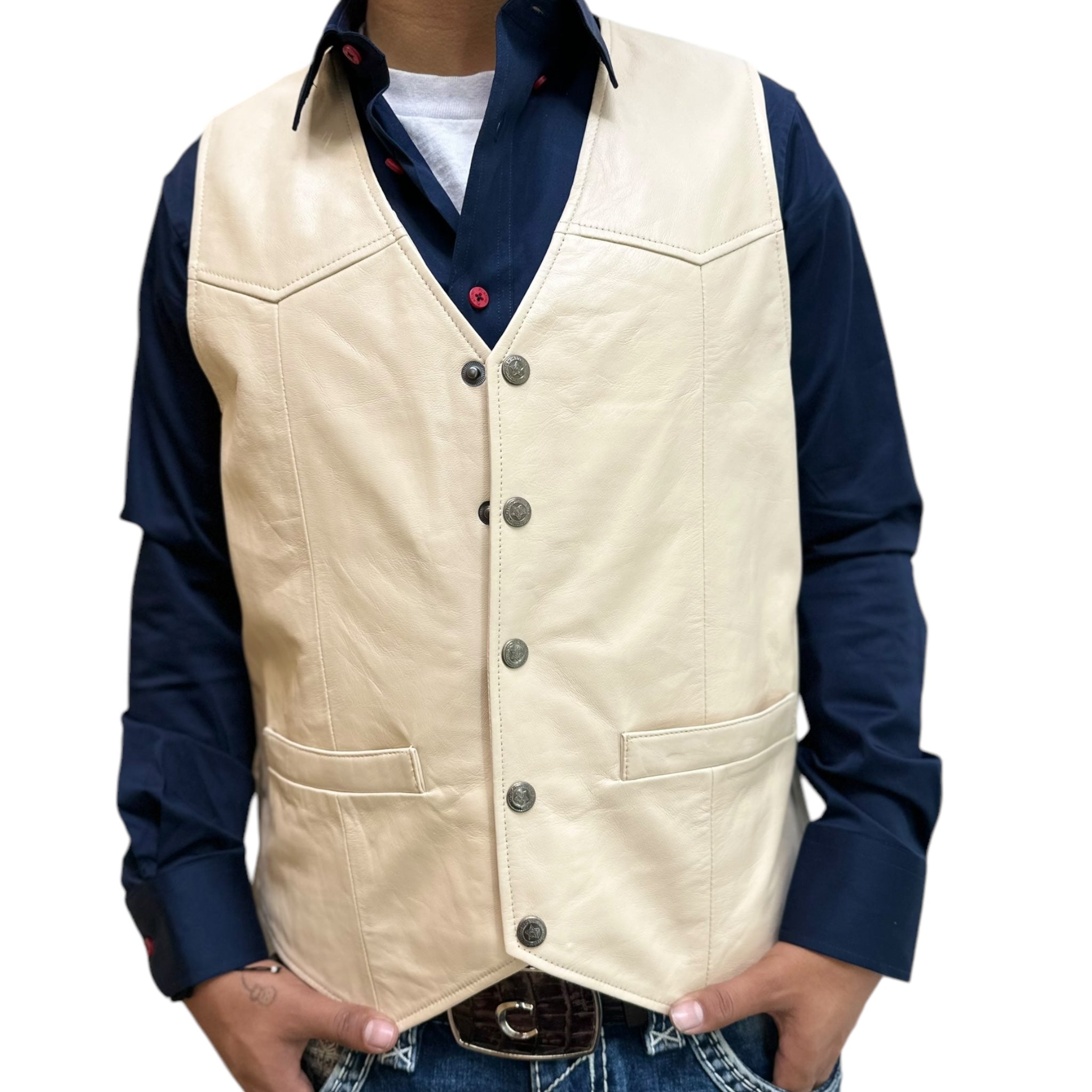 MEN'S LAMB LEATHER VEST - BONE