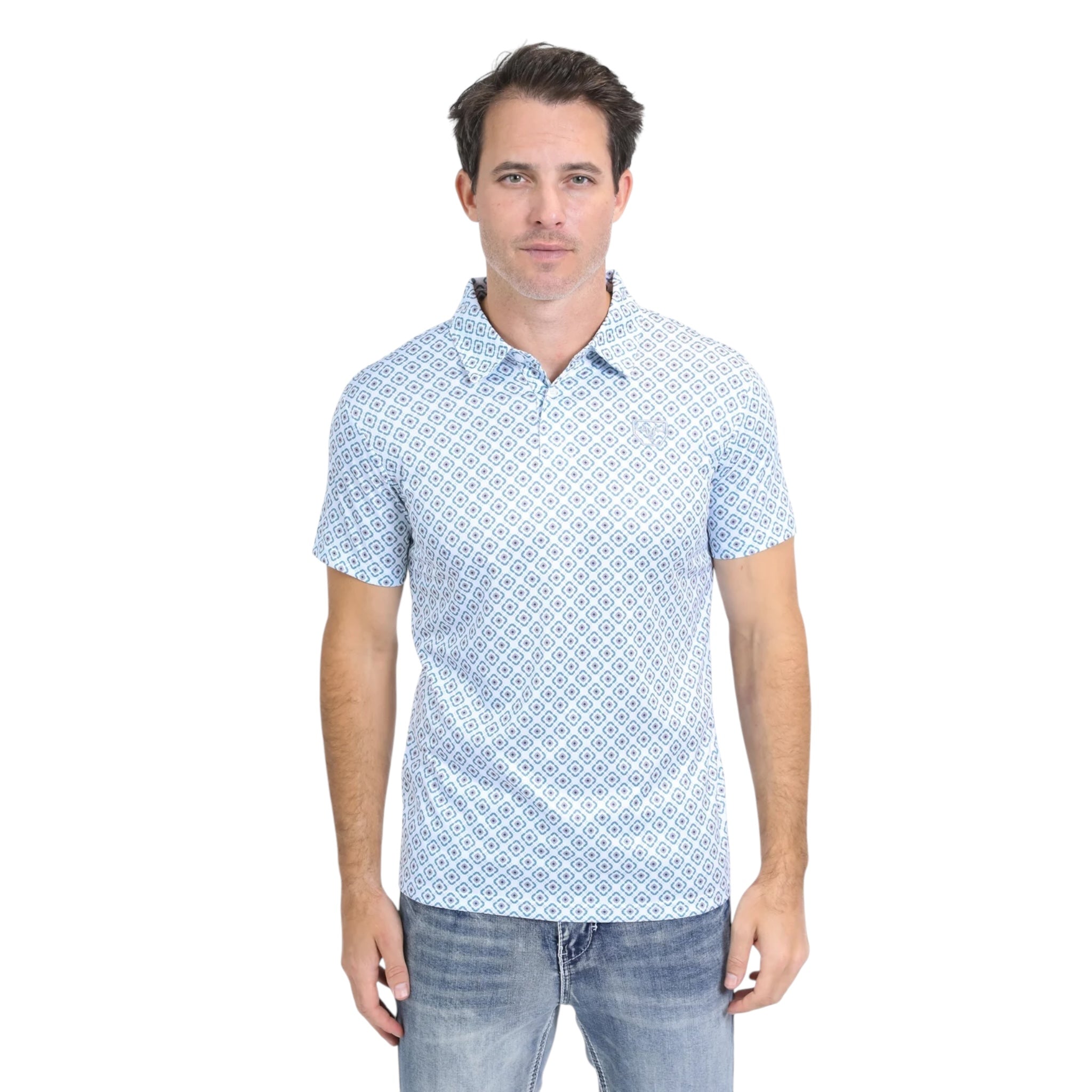 Platini Mens - Slim Fit Performance Polo Aztec Rhombus - White