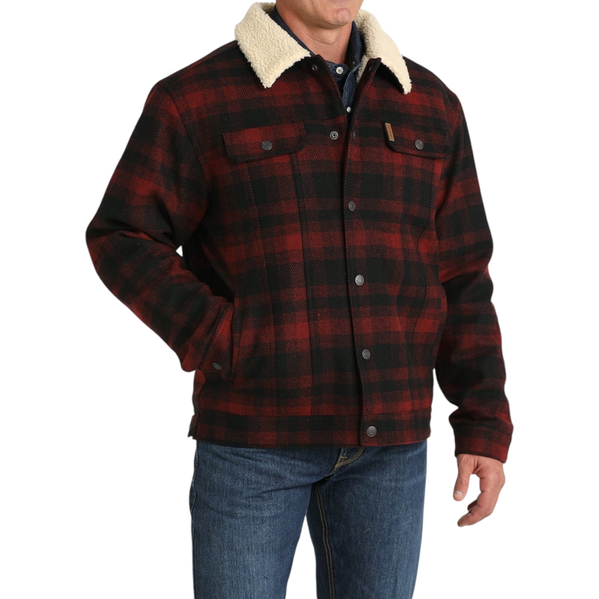 MEN'S CINCH - SHERPA LINED TRUCKER JACKET - RED/BLACK