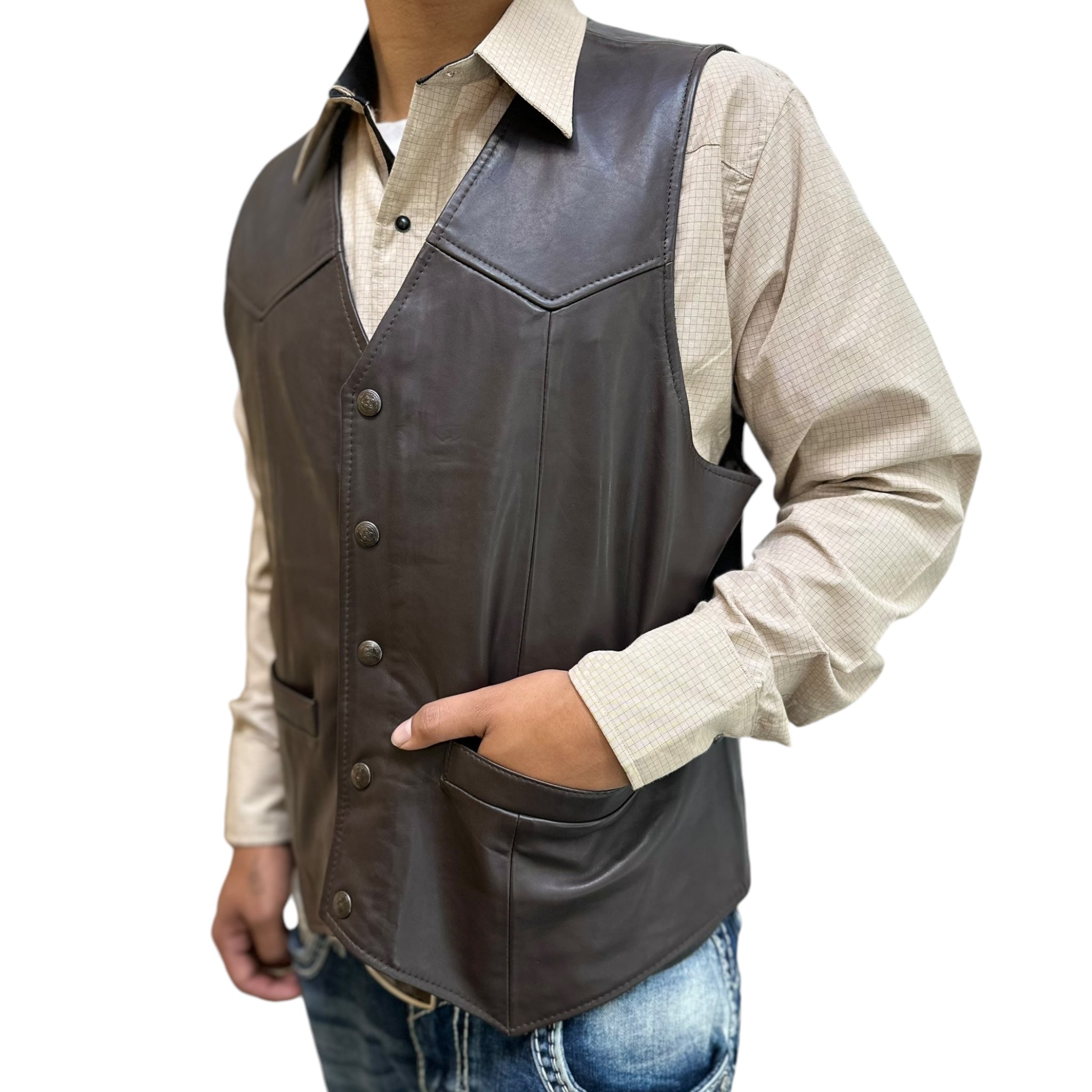 MEN'S LAMBN LEATHER VEST - CHOCOLATE