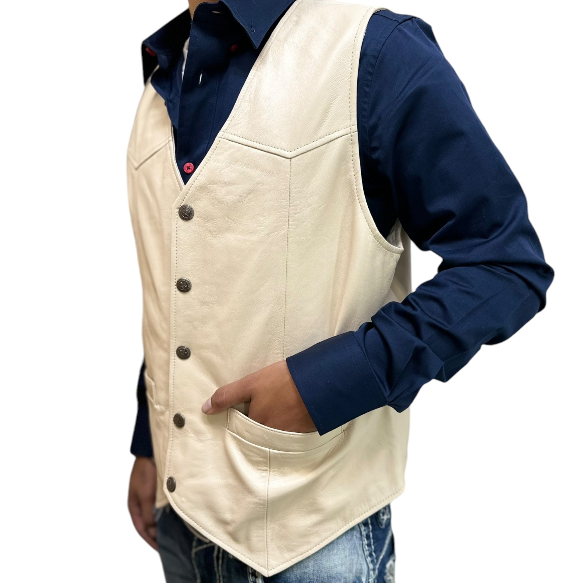 MEN'S LAMB LEATHER VEST - BONE