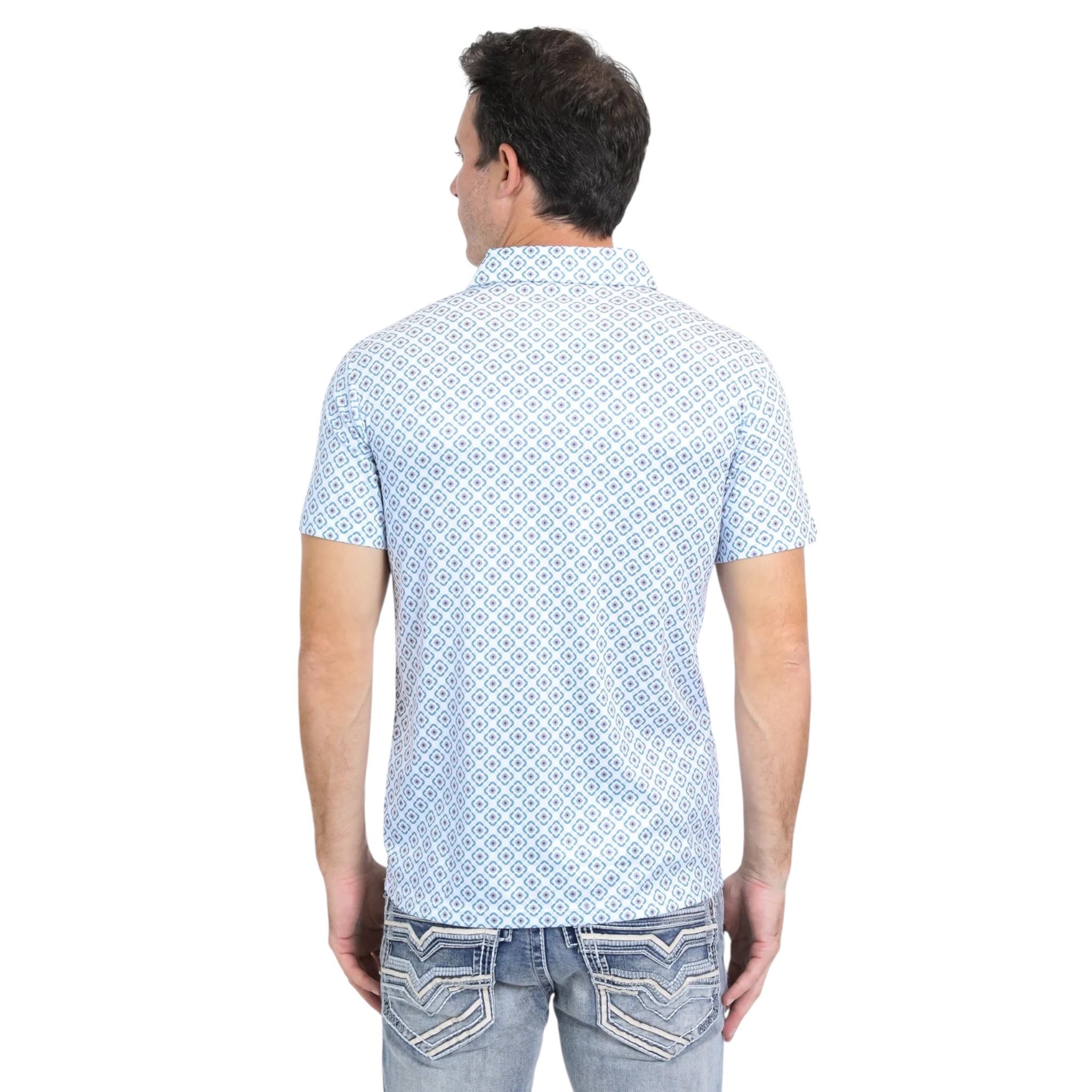 Platini Mens - Slim Fit Performance Polo Aztec Rhombus - White