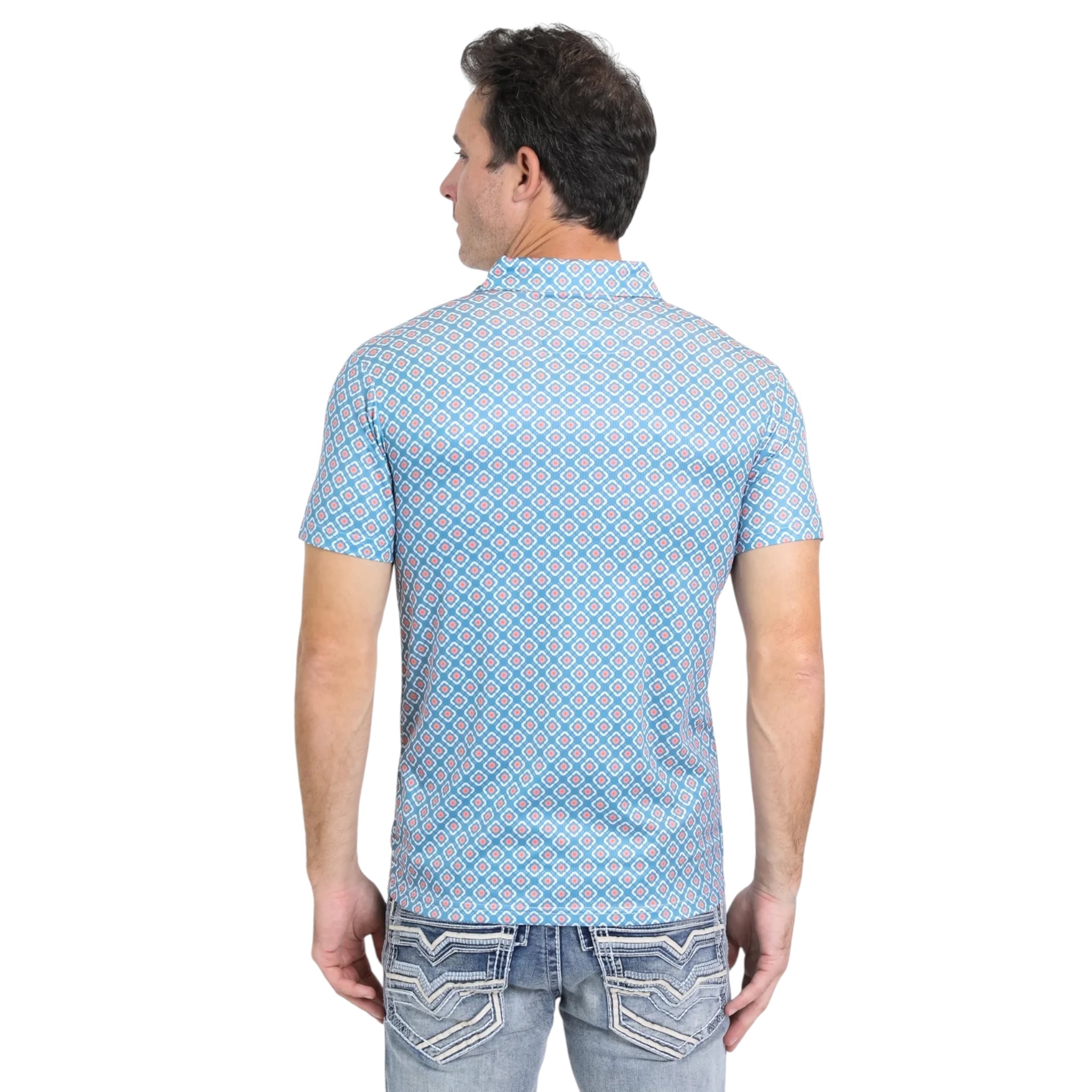 PLATINI MENS - SLIM FIT PERFORMANCE POLO AZTEC RHOMBUS - BLUE