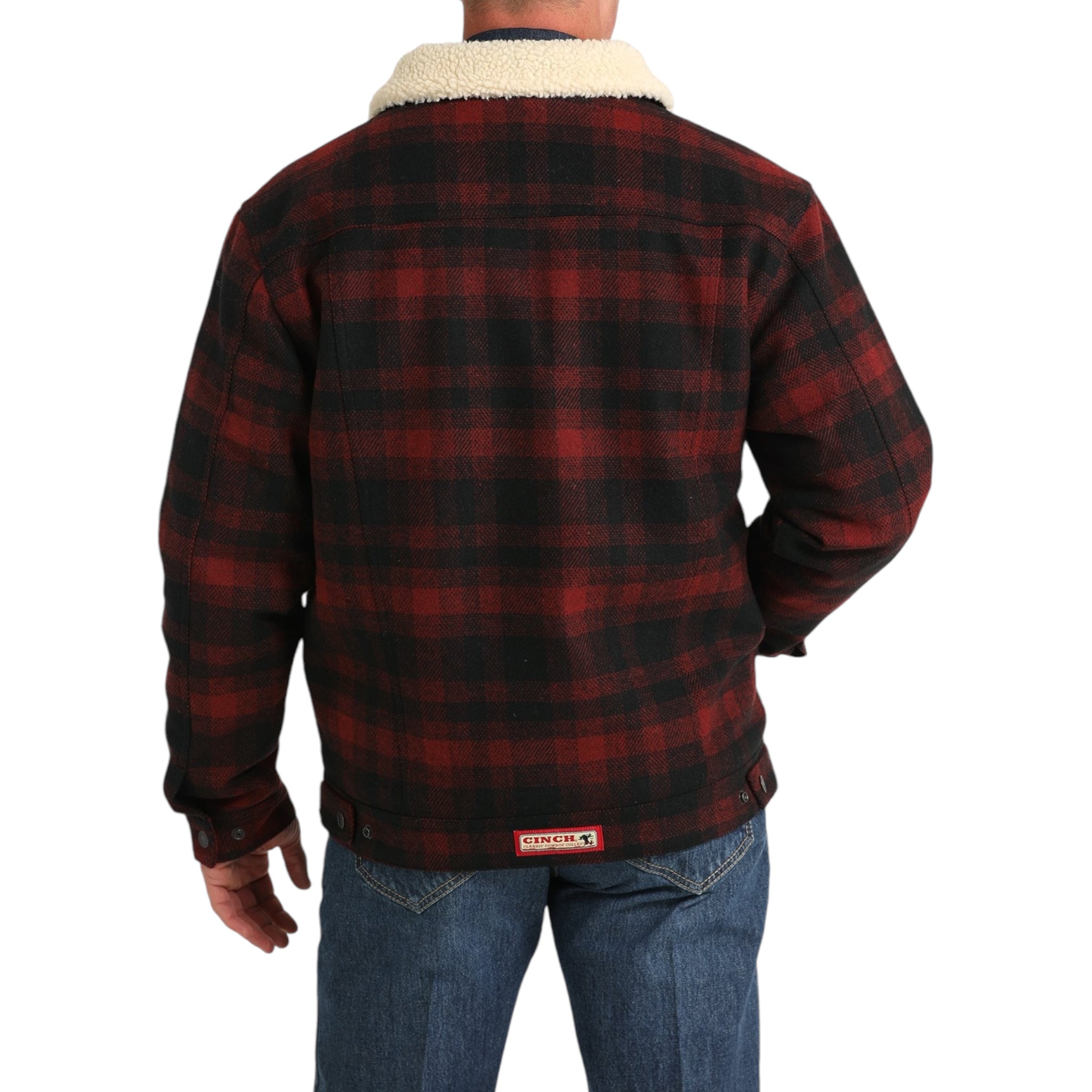 MEN'S CINCH - SHERPA LINED TRUCKER JACKET - RED/BLACK