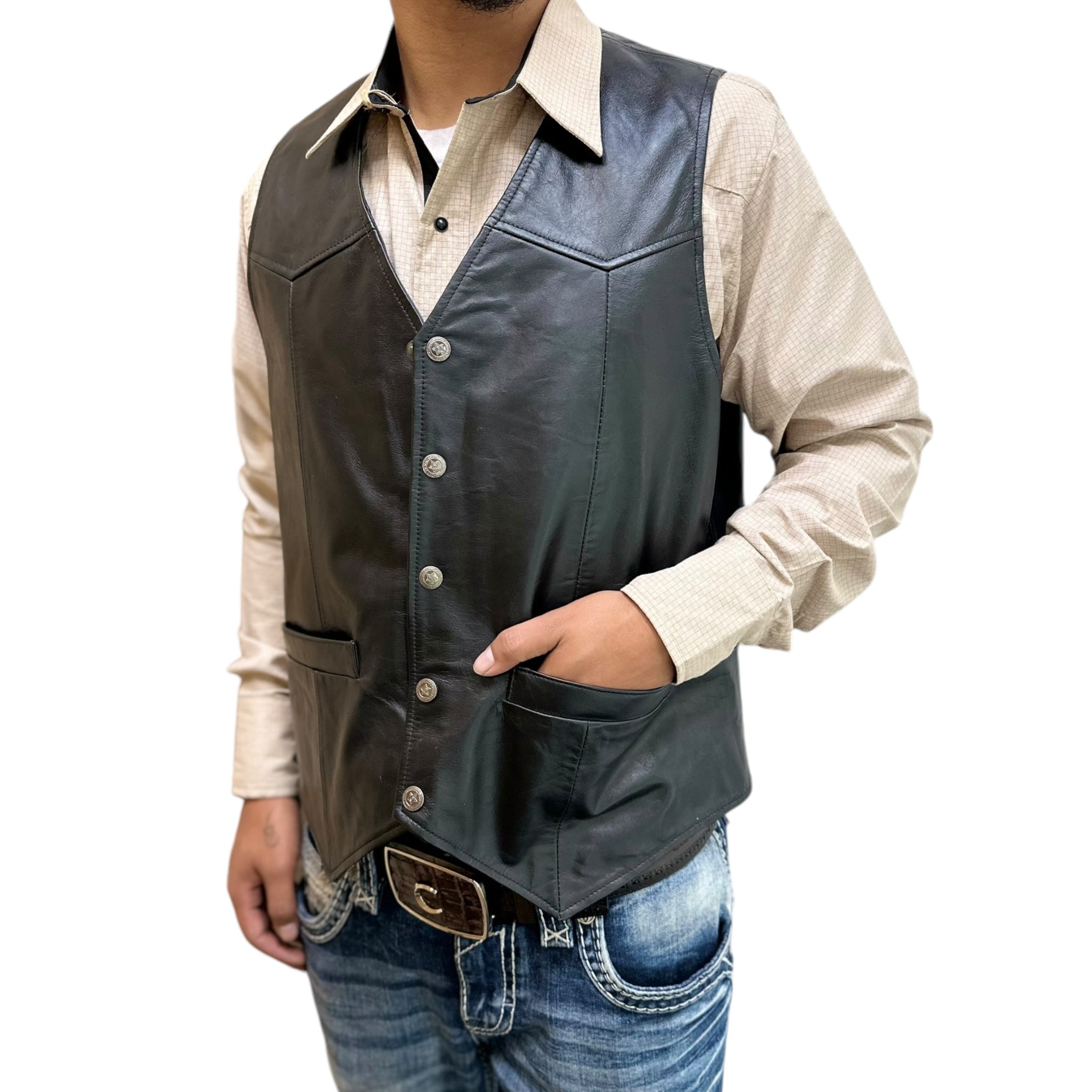 MEN'S LAMB LEATHER VEST - BLACK