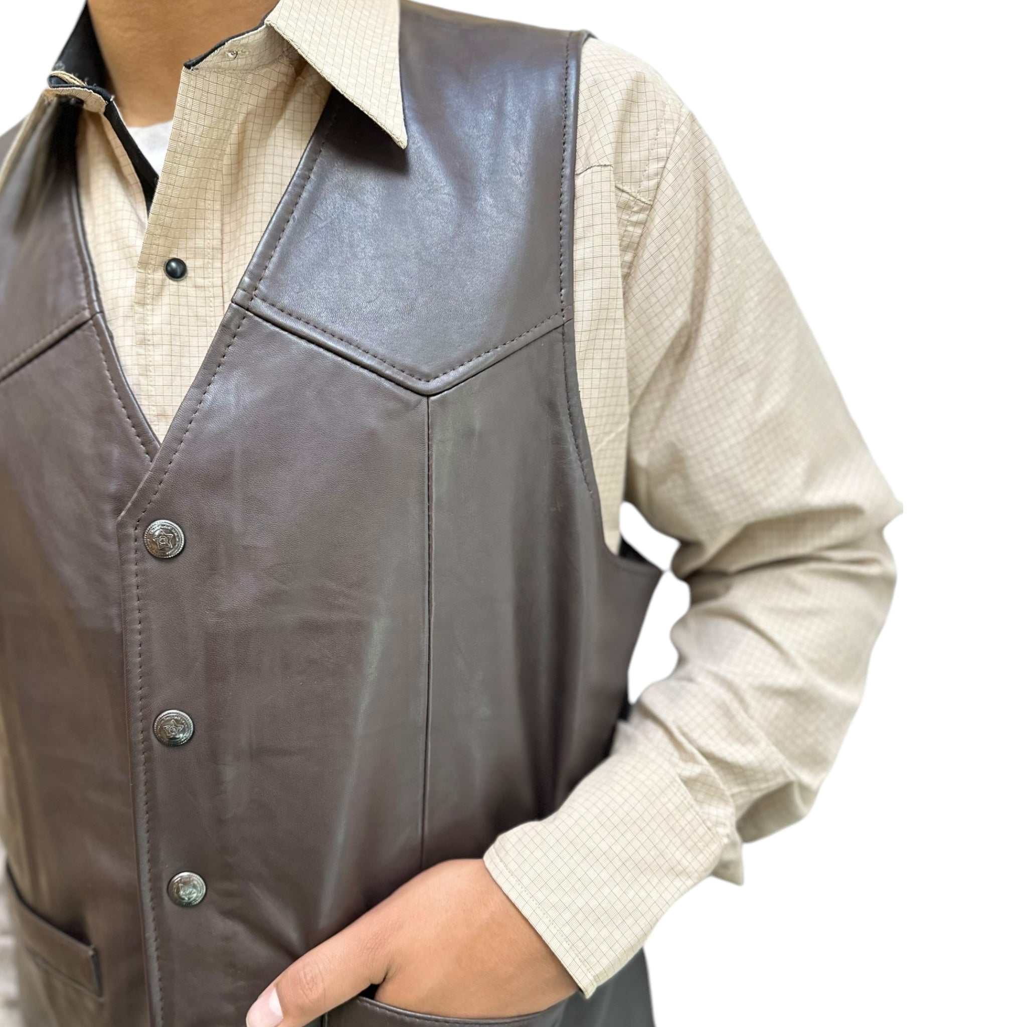 MEN'S LAMBN LEATHER VEST - CHOCOLATE