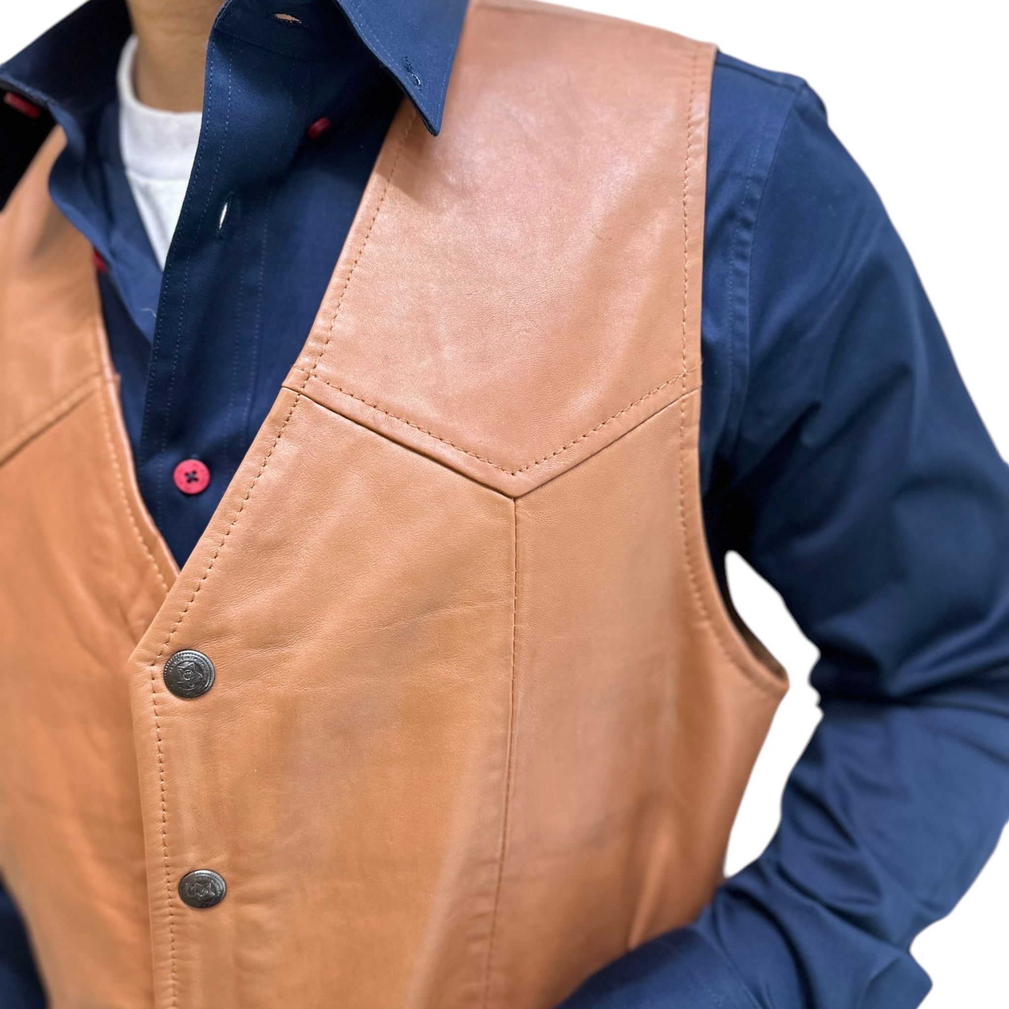 MEN'S LAMB LEATHER VEST - COGNAC