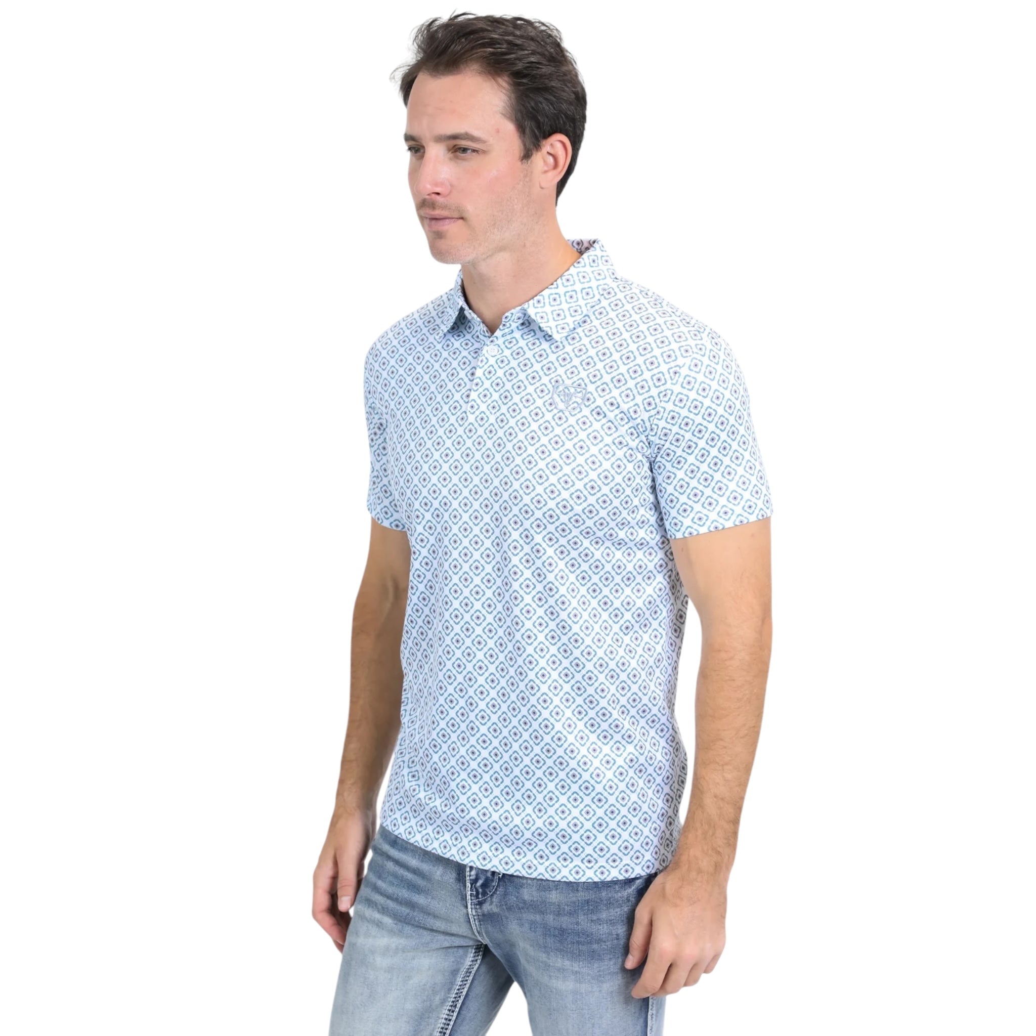 Platini Mens - Slim Fit Performance Polo Aztec Rhombus - White