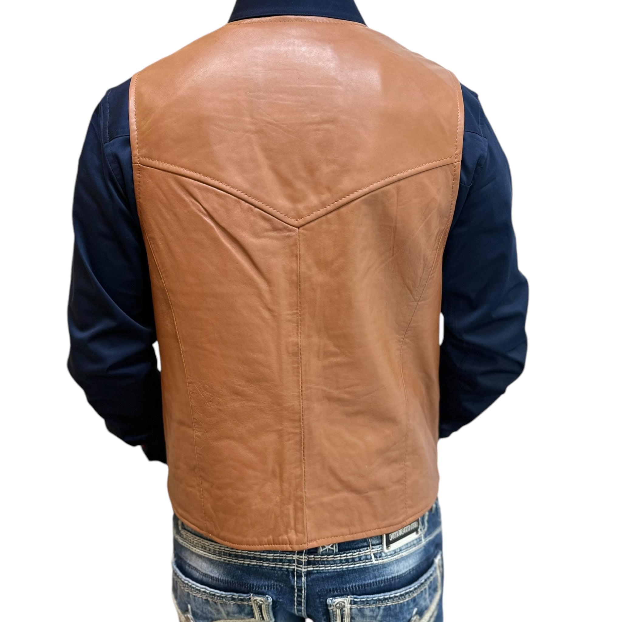 MEN'S LAMB LEATHER VEST - COGNAC