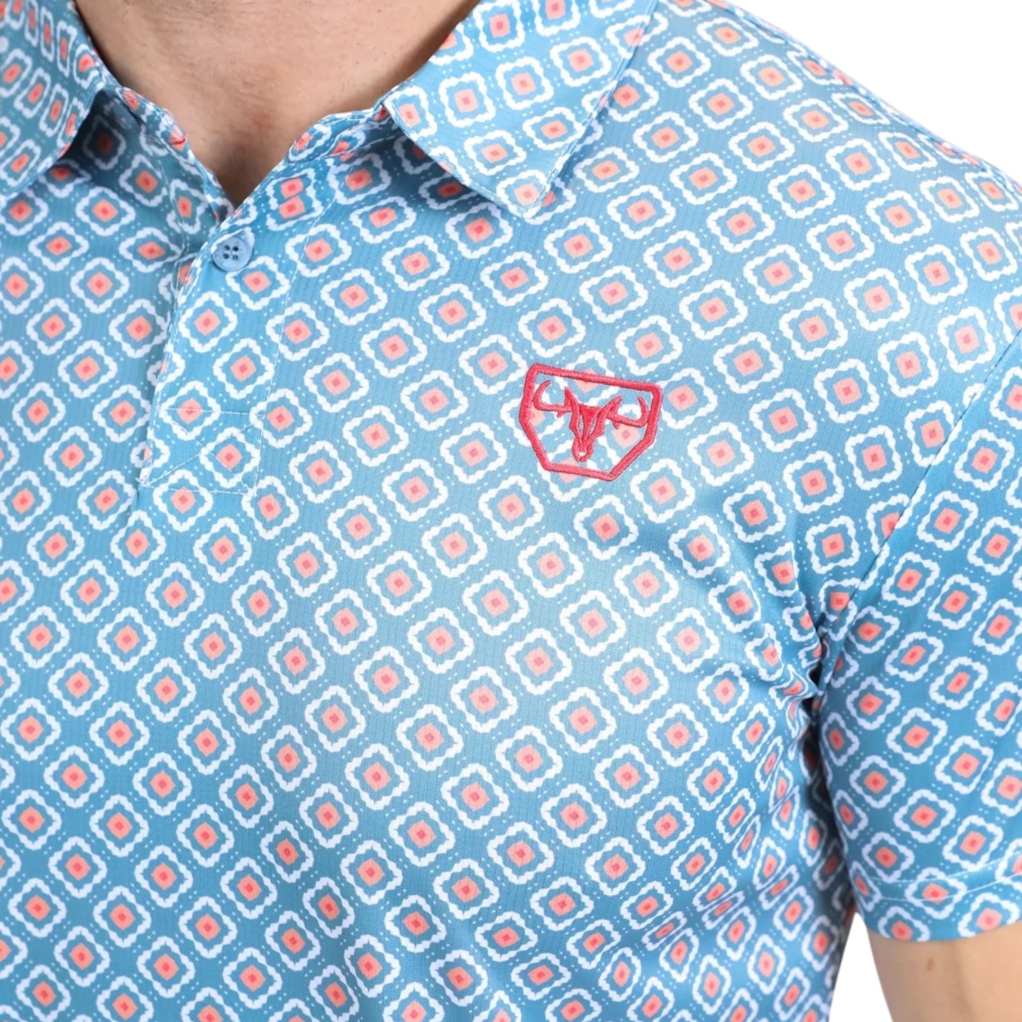 PLATINI MENS - SLIM FIT PERFORMANCE POLO AZTEC RHOMBUS - BLUE