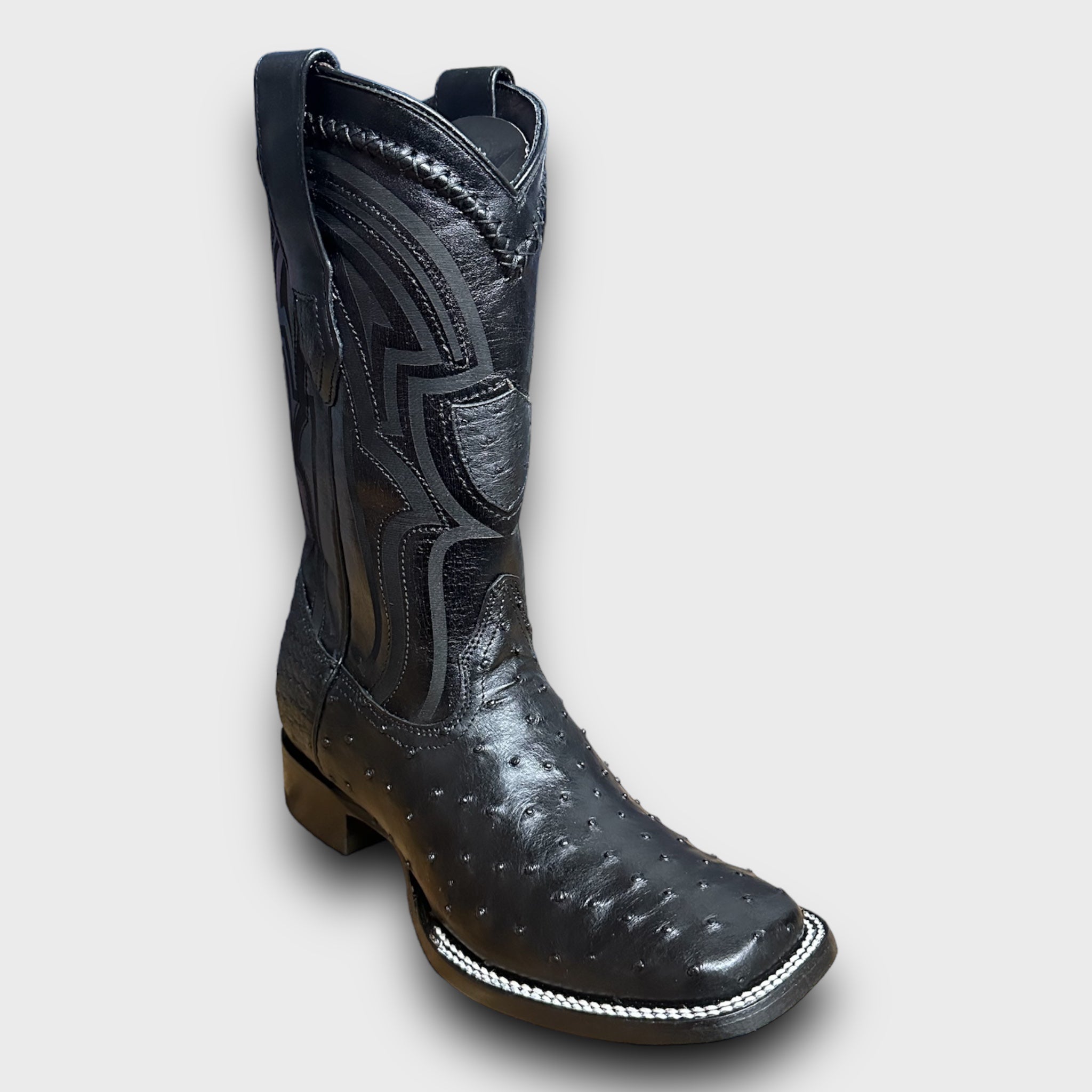 MN WILD WEST BLACK OSTRICH WIDE SQUARE TOE