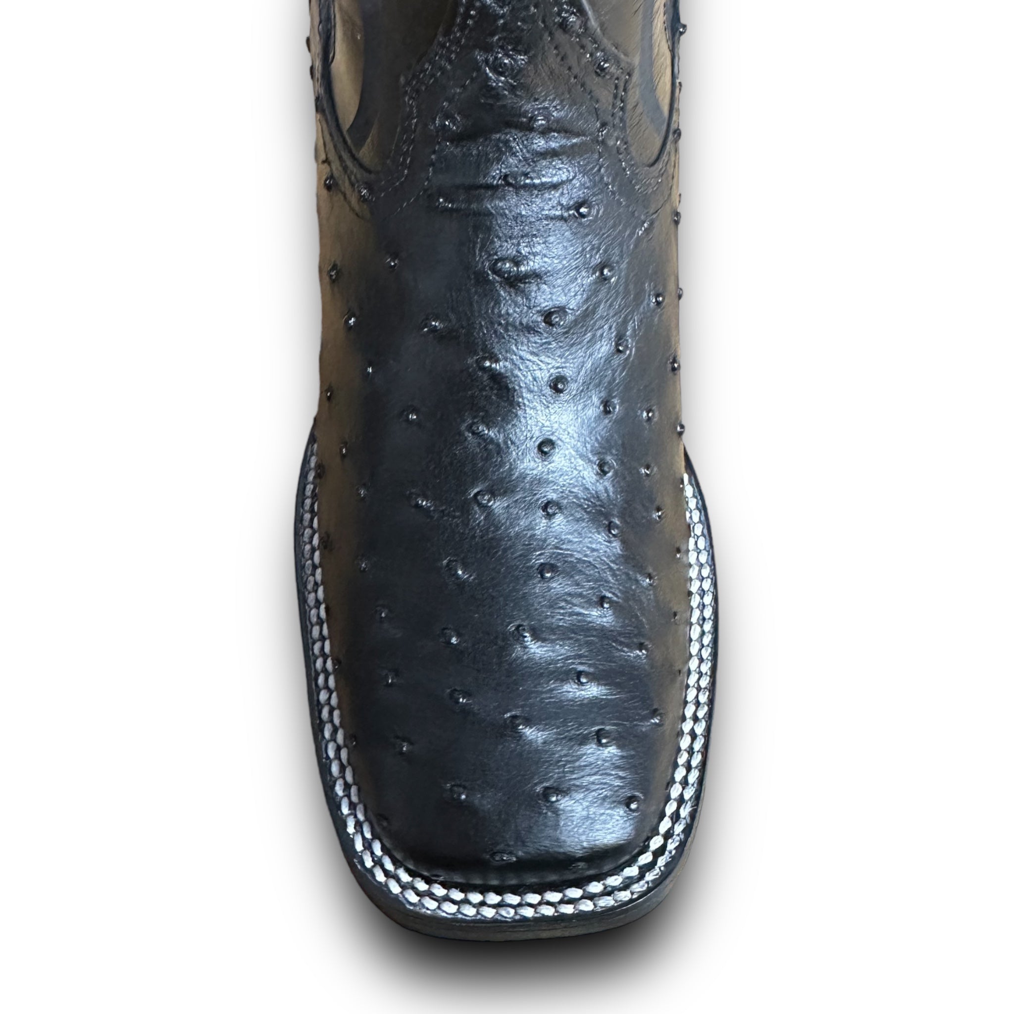 MN WILD WEST BLACK OSTRICH WIDE SQUARE TOE