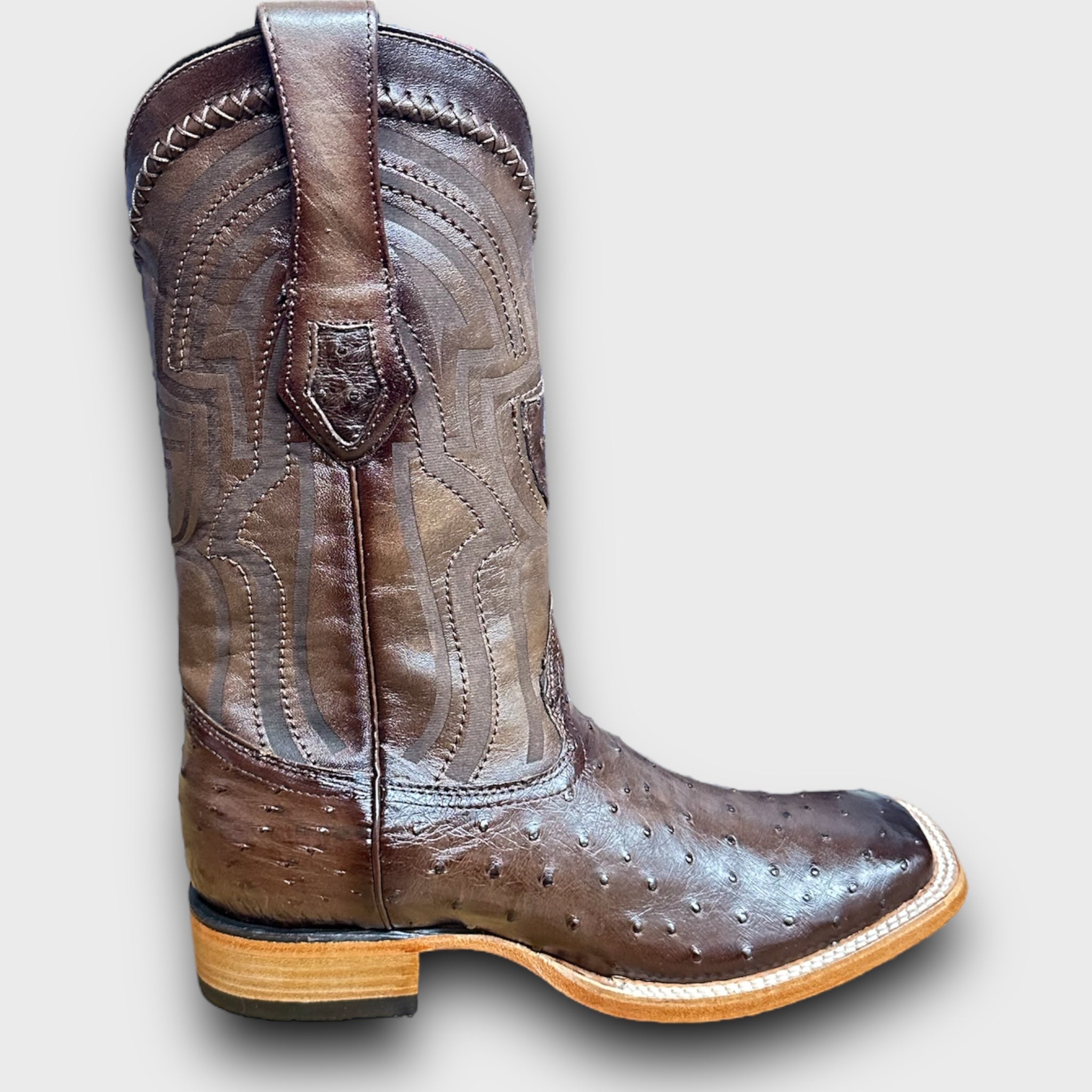 MN WILD WEST FADED BROWN OSTRICH WIDE SQ. TOE