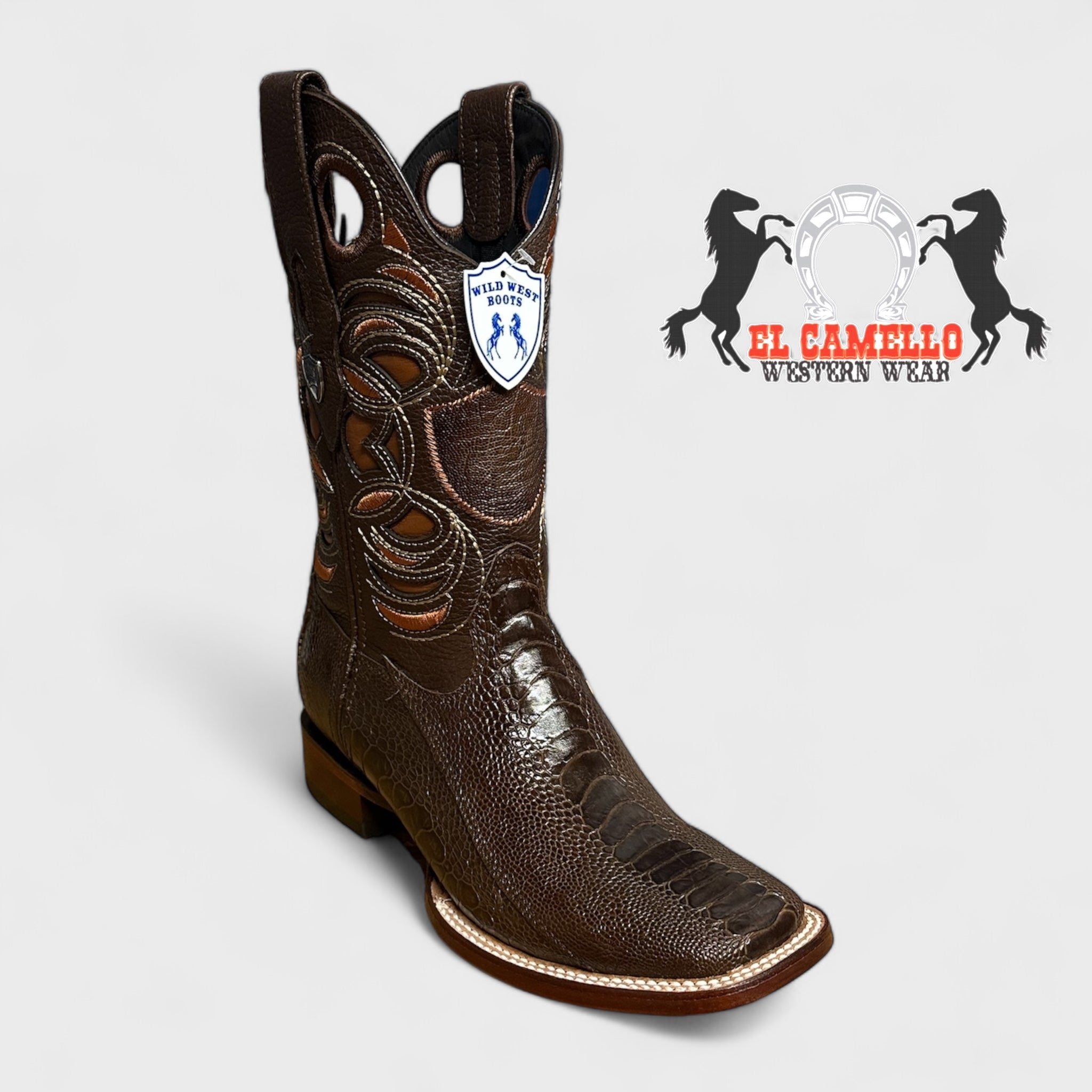 MN WILD WEST BROWN OSTRICH LEG WIDE SQ. TOE