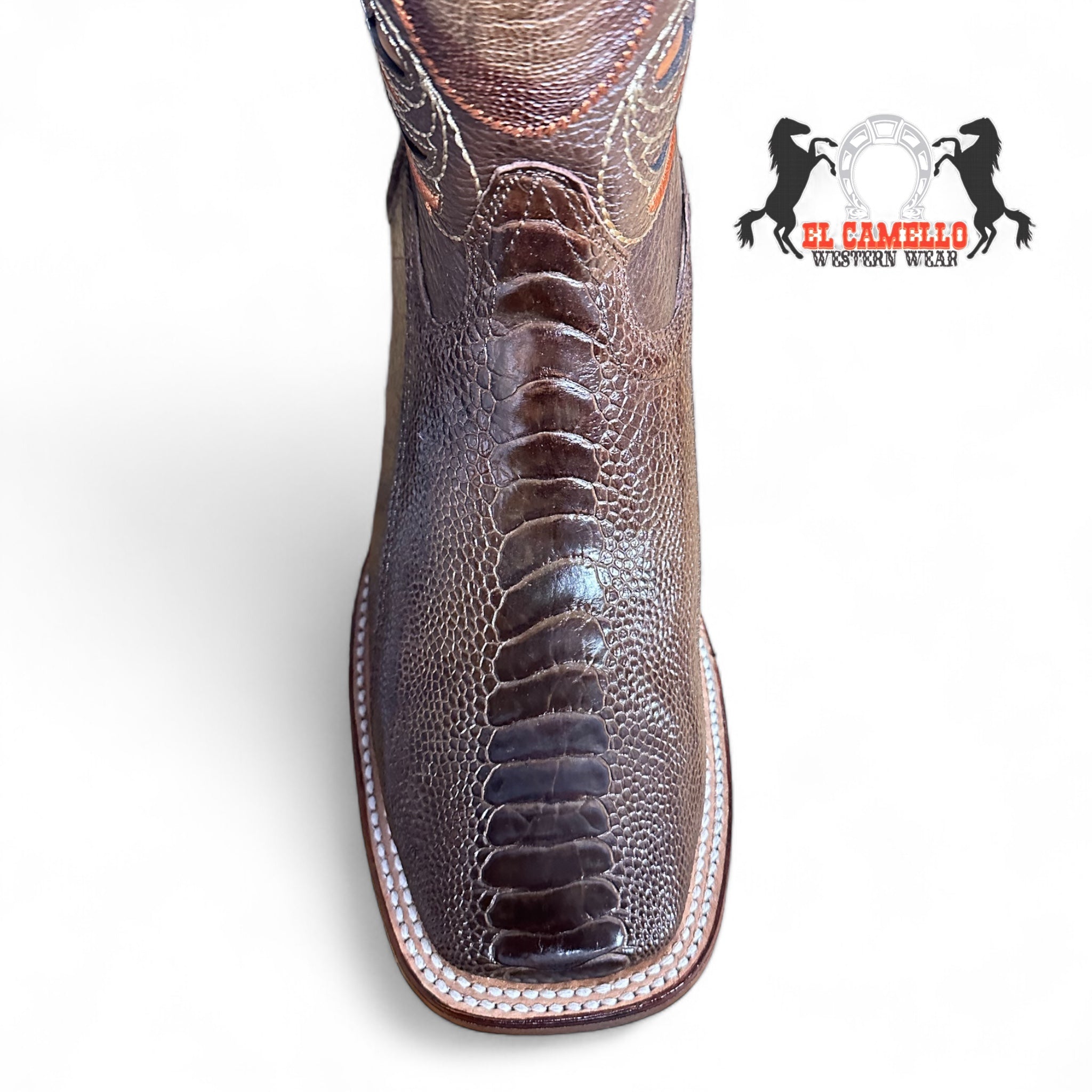 MN WILD WEST BROWN OSTRICH LEG WIDE SQ. TOE