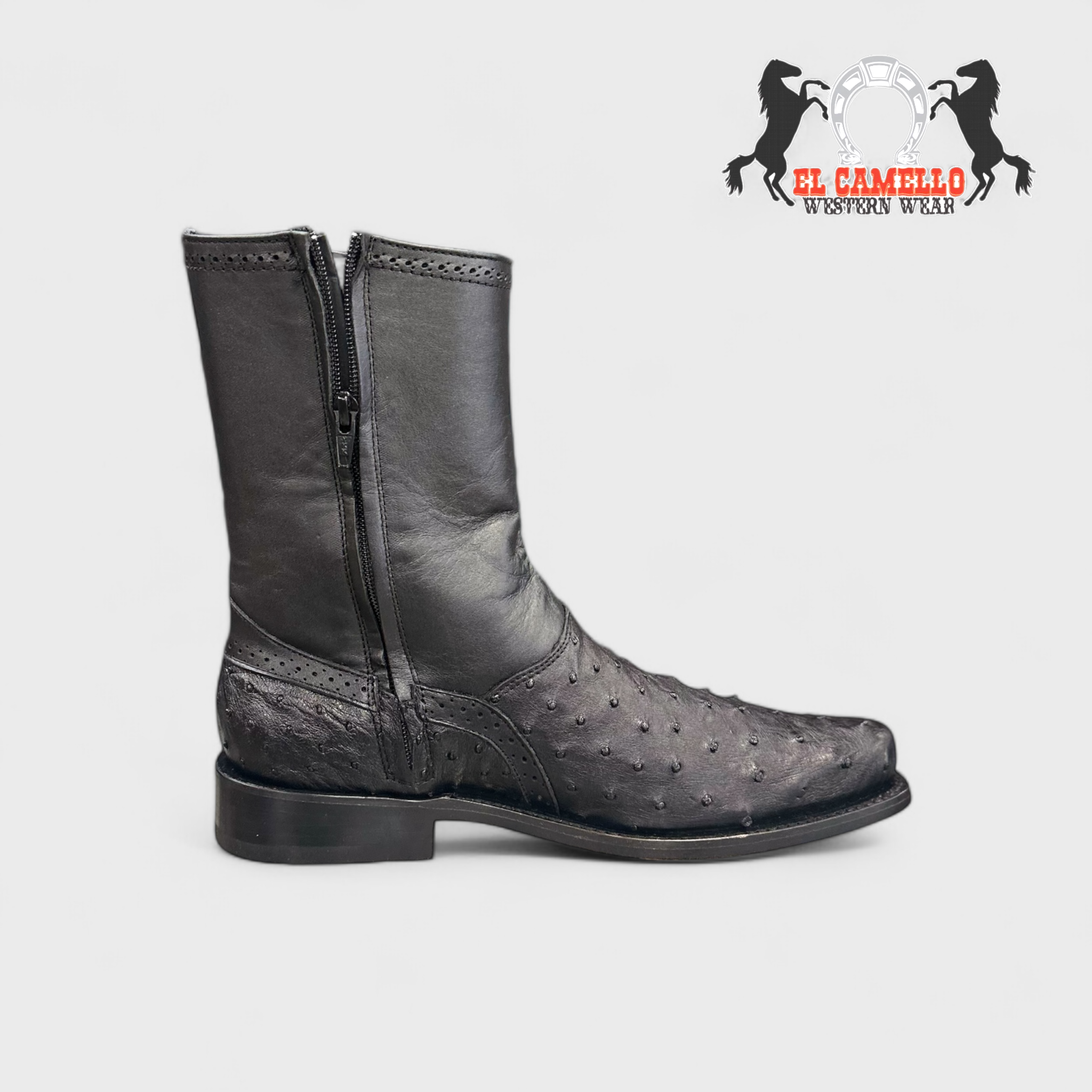 MN WILD WEST BLACK OSTRICH DRESSY BOOT