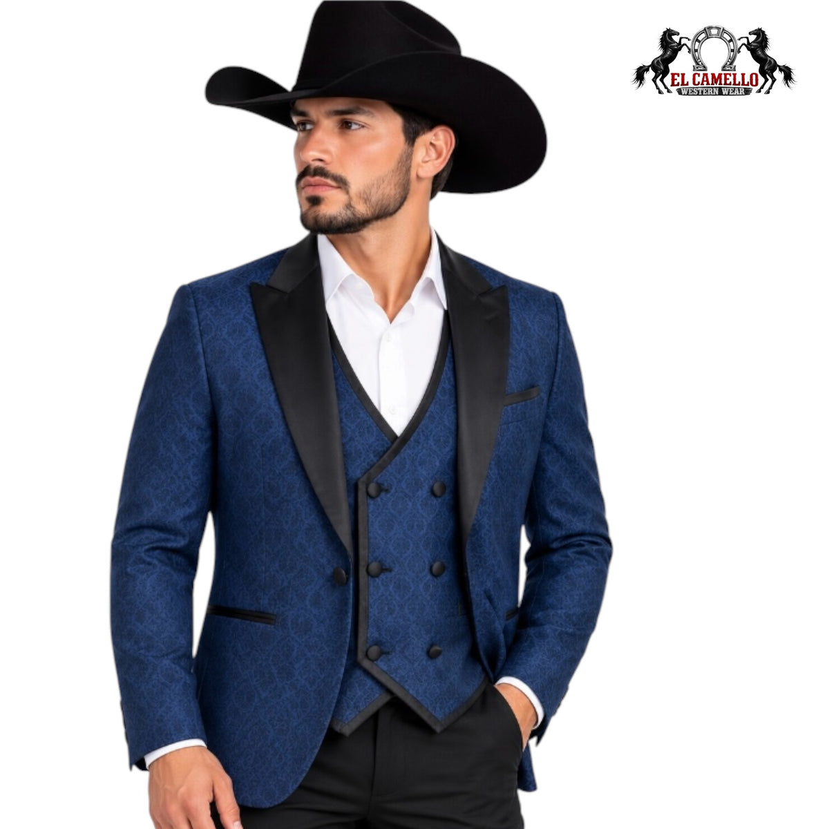Platini Men’s Navy Blue Jacquard Western Blazer – BLV11324