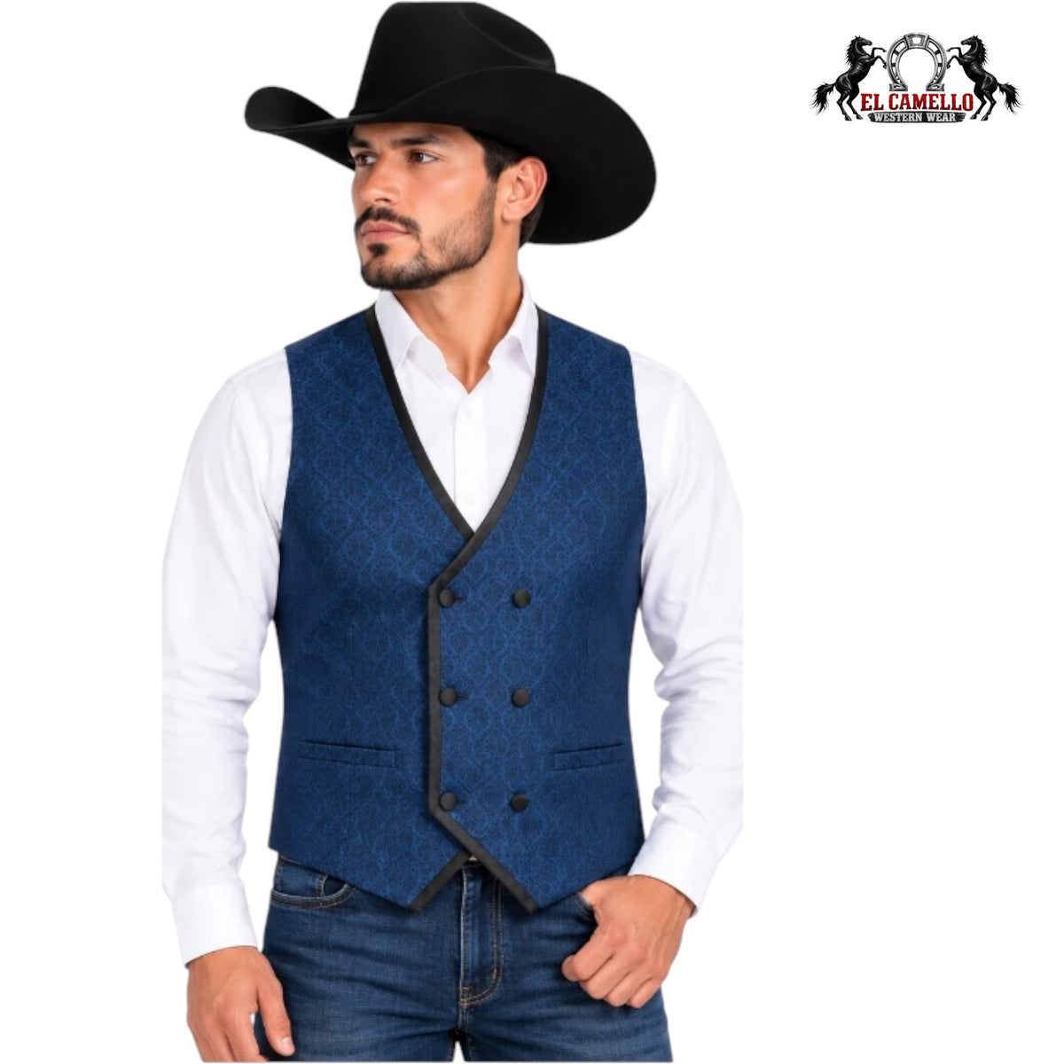 Platini Men’s Navy Blue Jacquard Western Blazer – BLV11324