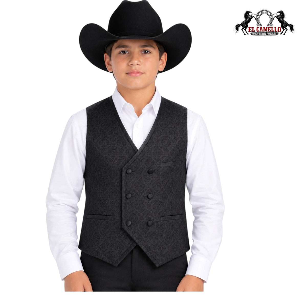 Platini Boys’ Black Jacquard Western Blazer – BLK11321